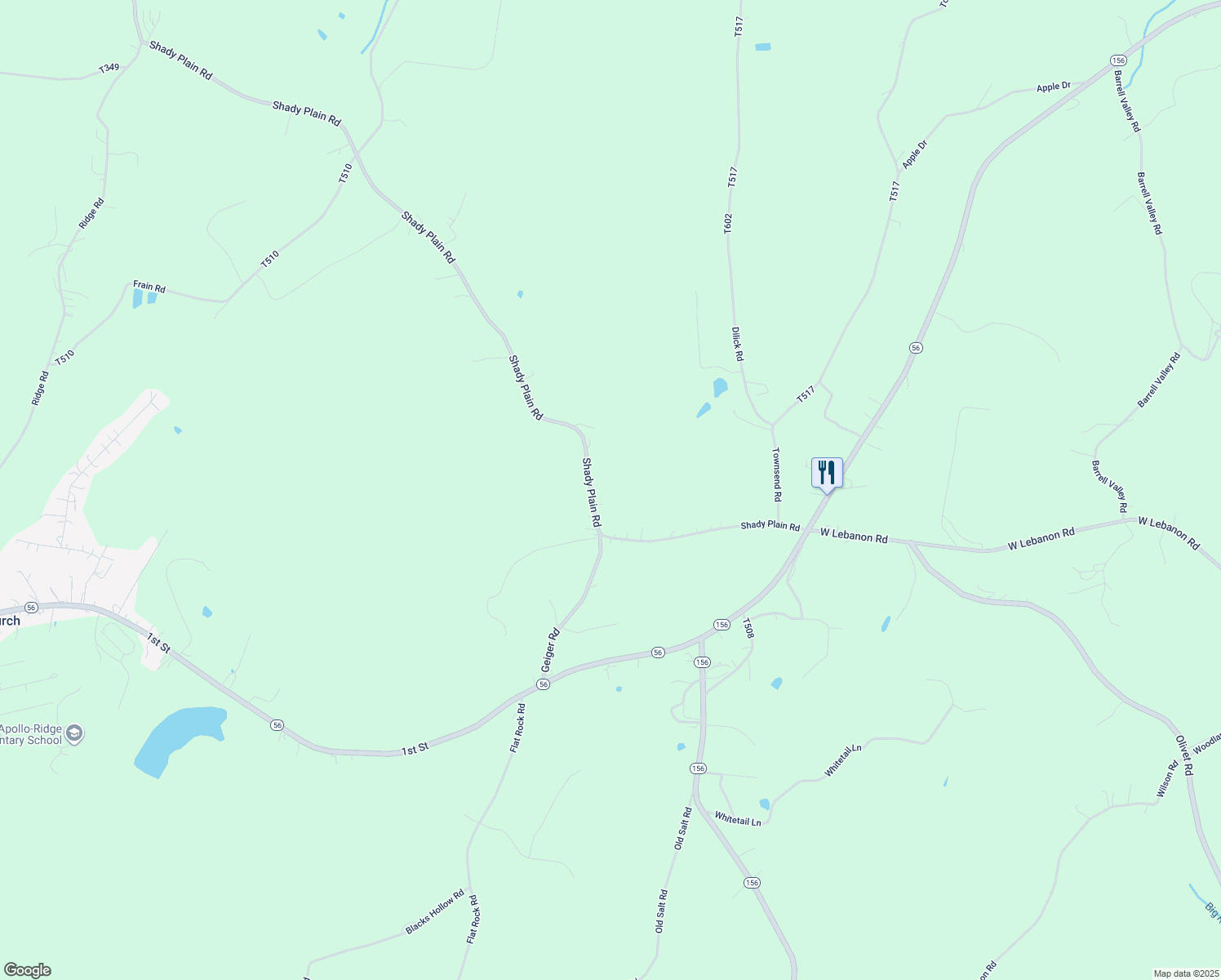 map of restaurants, bars, coffee shops, grocery stores, and more near 1731 Shady Plain Road in Apollo