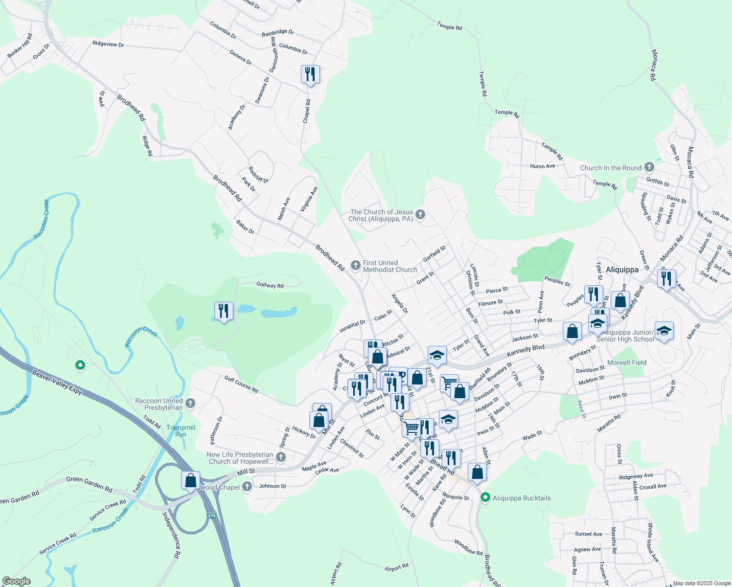 map of restaurants, bars, coffee shops, grocery stores, and more near 2794 Brodhead Rd in Aliquippa