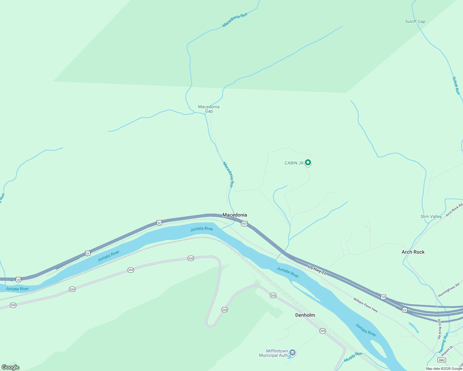 map of restaurants, bars, coffee shops, grocery stores, and more near 33 Reservoir Road in Mifflintown
