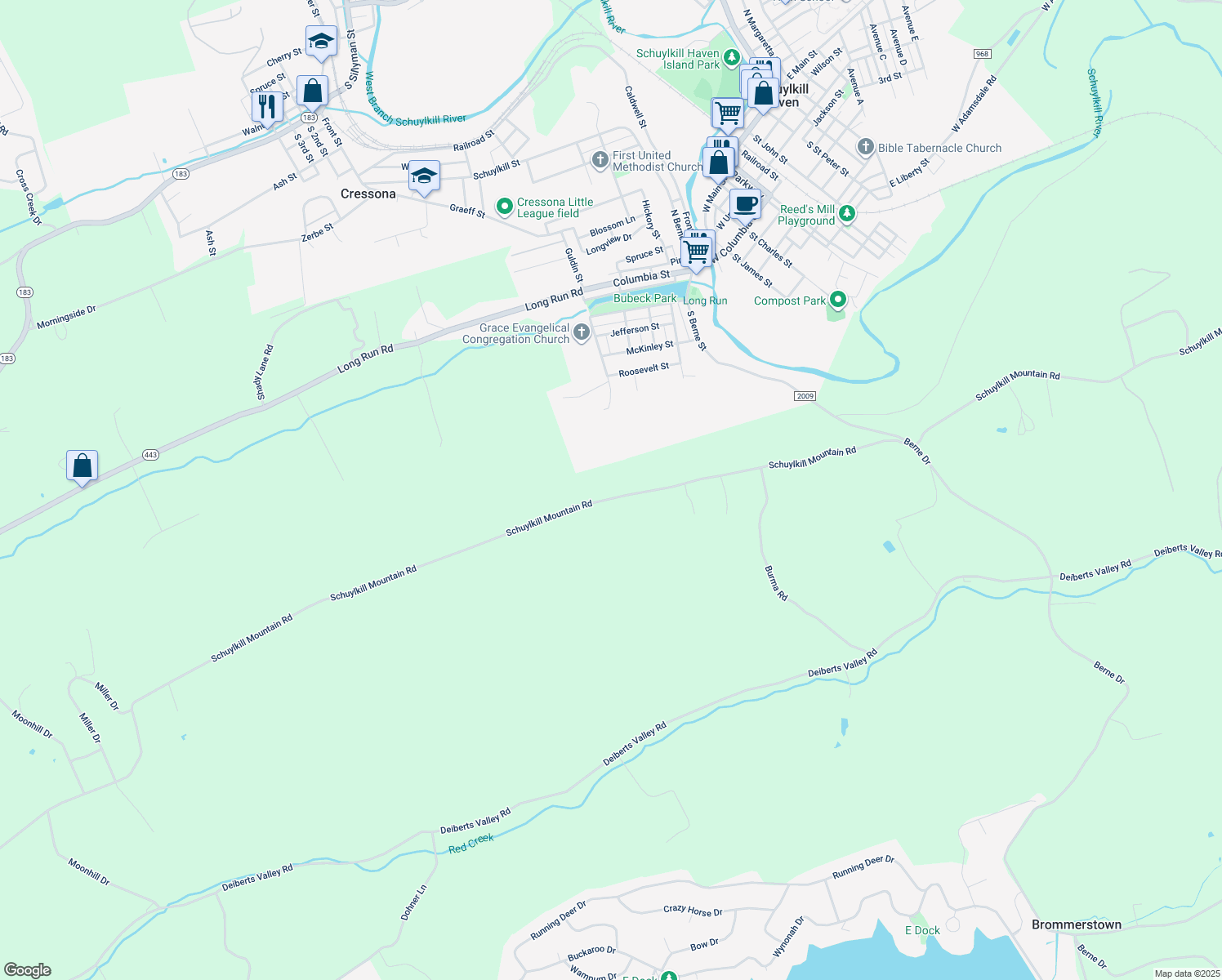 map of restaurants, bars, coffee shops, grocery stores, and more near 995 Schuylkill Mountain Road in Schuylkill Haven
