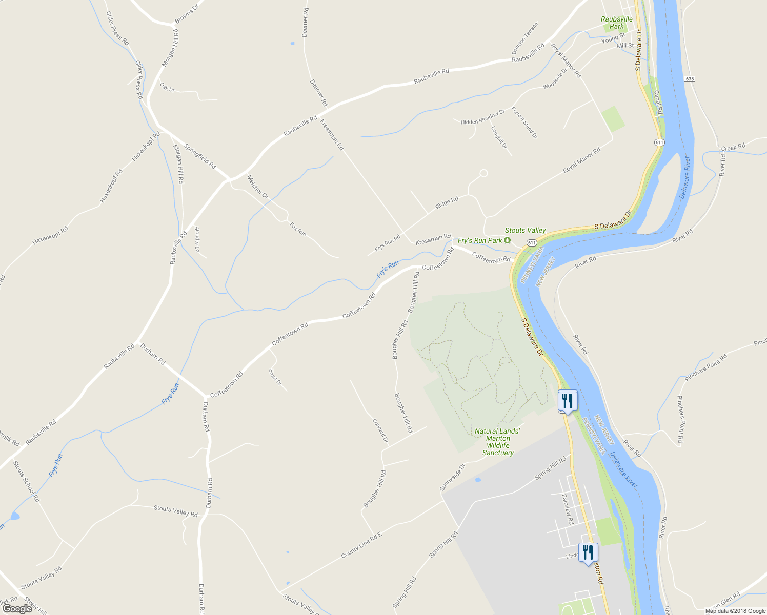 map of restaurants, bars, coffee shops, grocery stores, and more near 245 Coffeetown Road in Easton