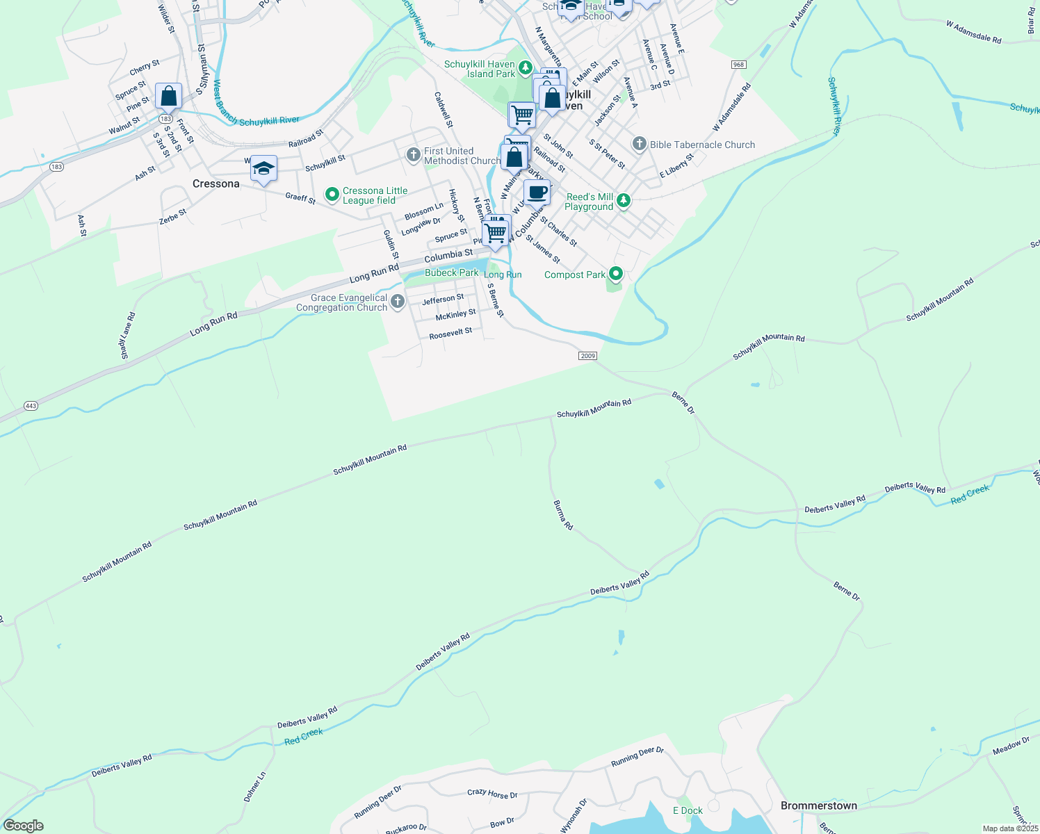 map of restaurants, bars, coffee shops, grocery stores, and more near 1061 Schuylkill Mountain Road in Schuylkill Haven