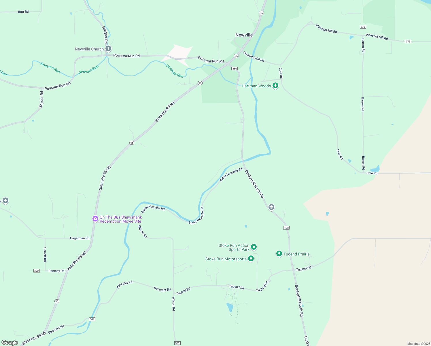 map of restaurants, bars, coffee shops, grocery stores, and more near 5160 Bunkerhill North Road in Butler