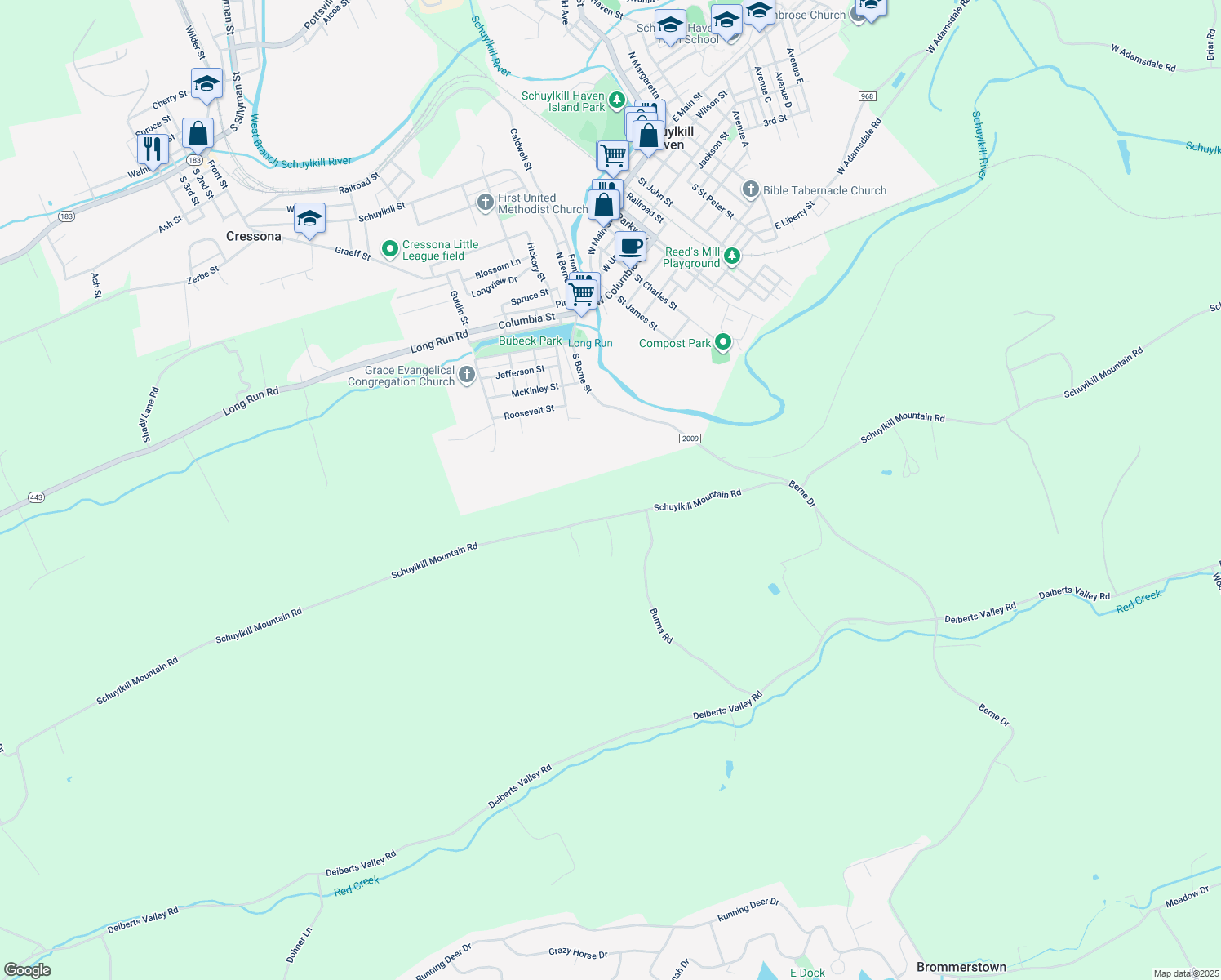 map of restaurants, bars, coffee shops, grocery stores, and more near 1061 Schuylkill Mountain Road in Schuylkill Haven