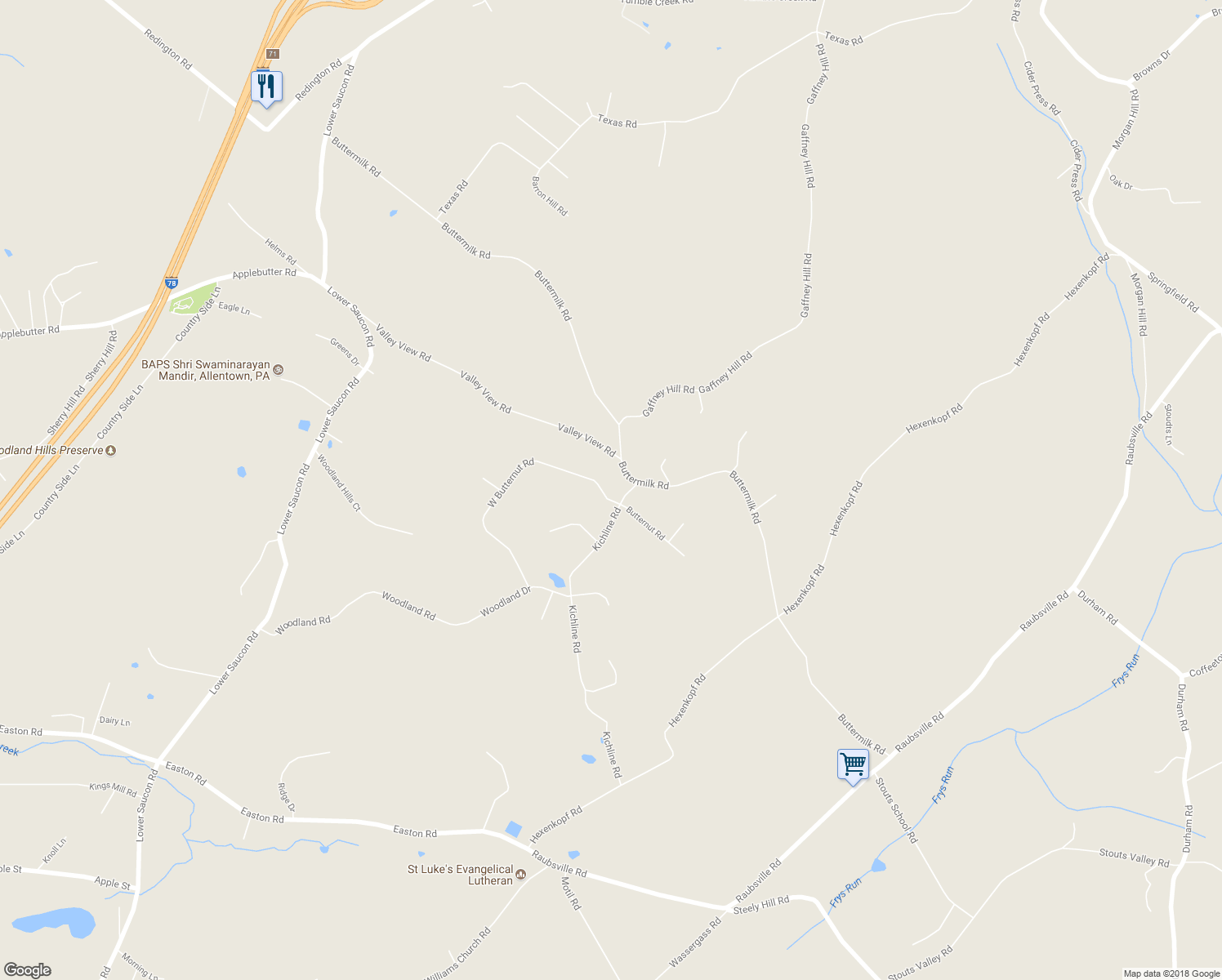 map of restaurants, bars, coffee shops, grocery stores, and more near 105 Butternut Road in Hellertown