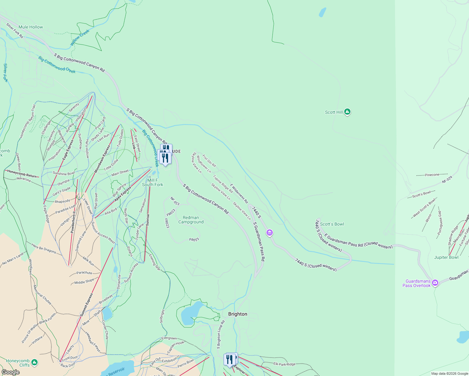 map of restaurants, bars, coffee shops, grocery stores, and more near East Wilderness Road in Brighton