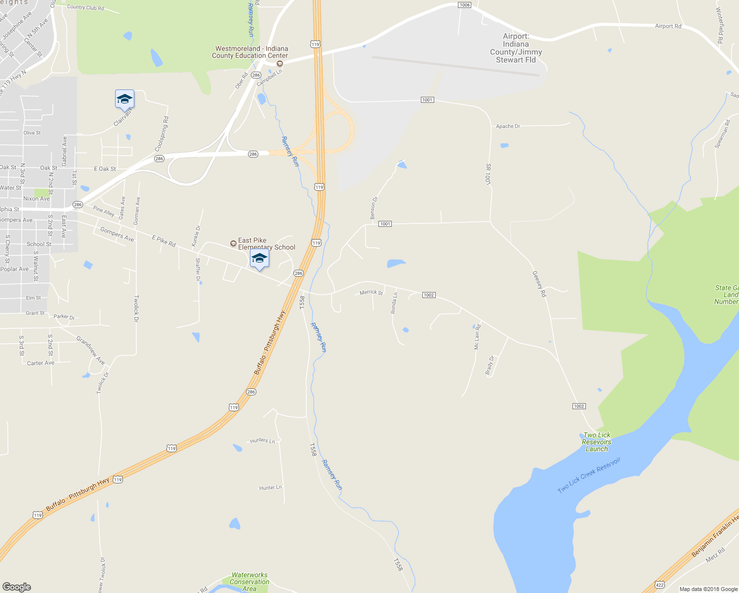 map of restaurants, bars, coffee shops, grocery stores, and more near 59 Merrick Street in Indiana