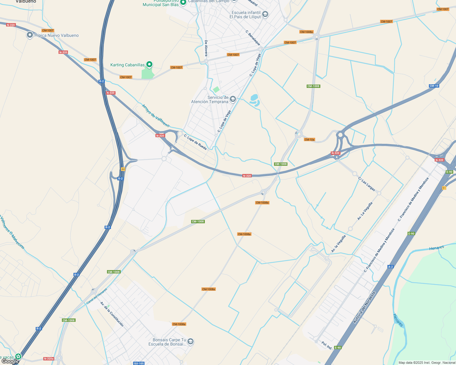 map of restaurants, bars, coffee shops, grocery stores, and more near 7 Avenida Larona in Cabanillas del Campo