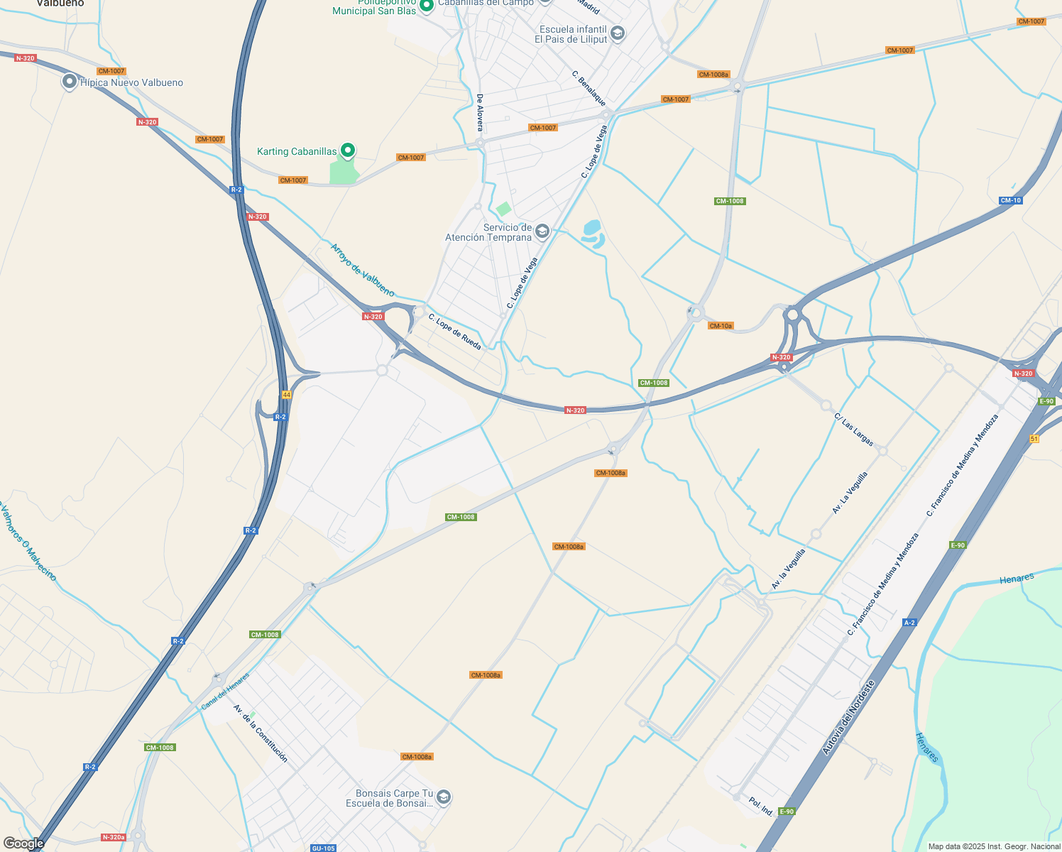 map of restaurants, bars, coffee shops, grocery stores, and more near 7 Avenida Larona in Cabanillas del Campo