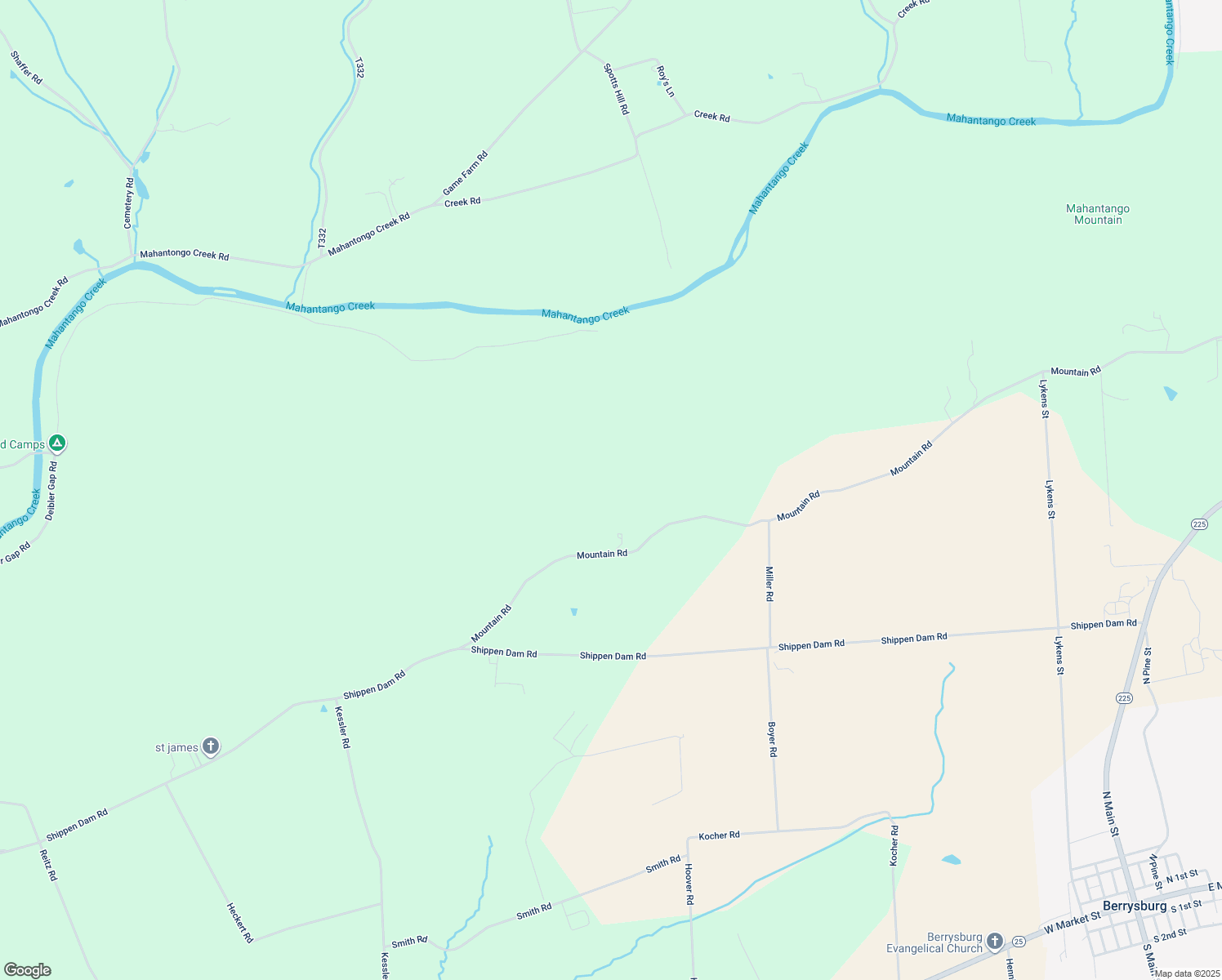 map of restaurants, bars, coffee shops, grocery stores, and more near 435 Mountain Road in Elizabethville