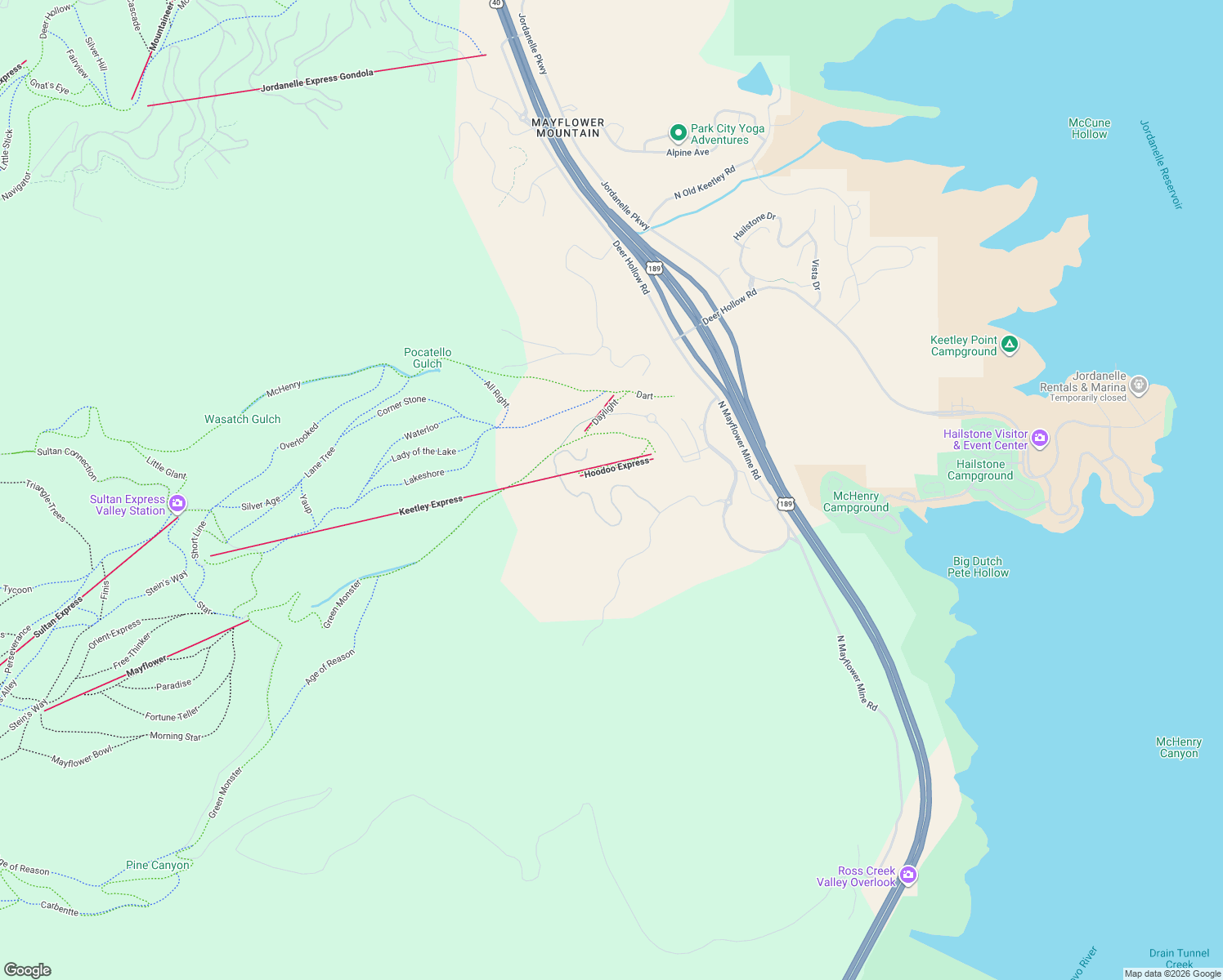 map of restaurants, bars, coffee shops, grocery stores, and more near North Ski Beach Way in Wasatch County
