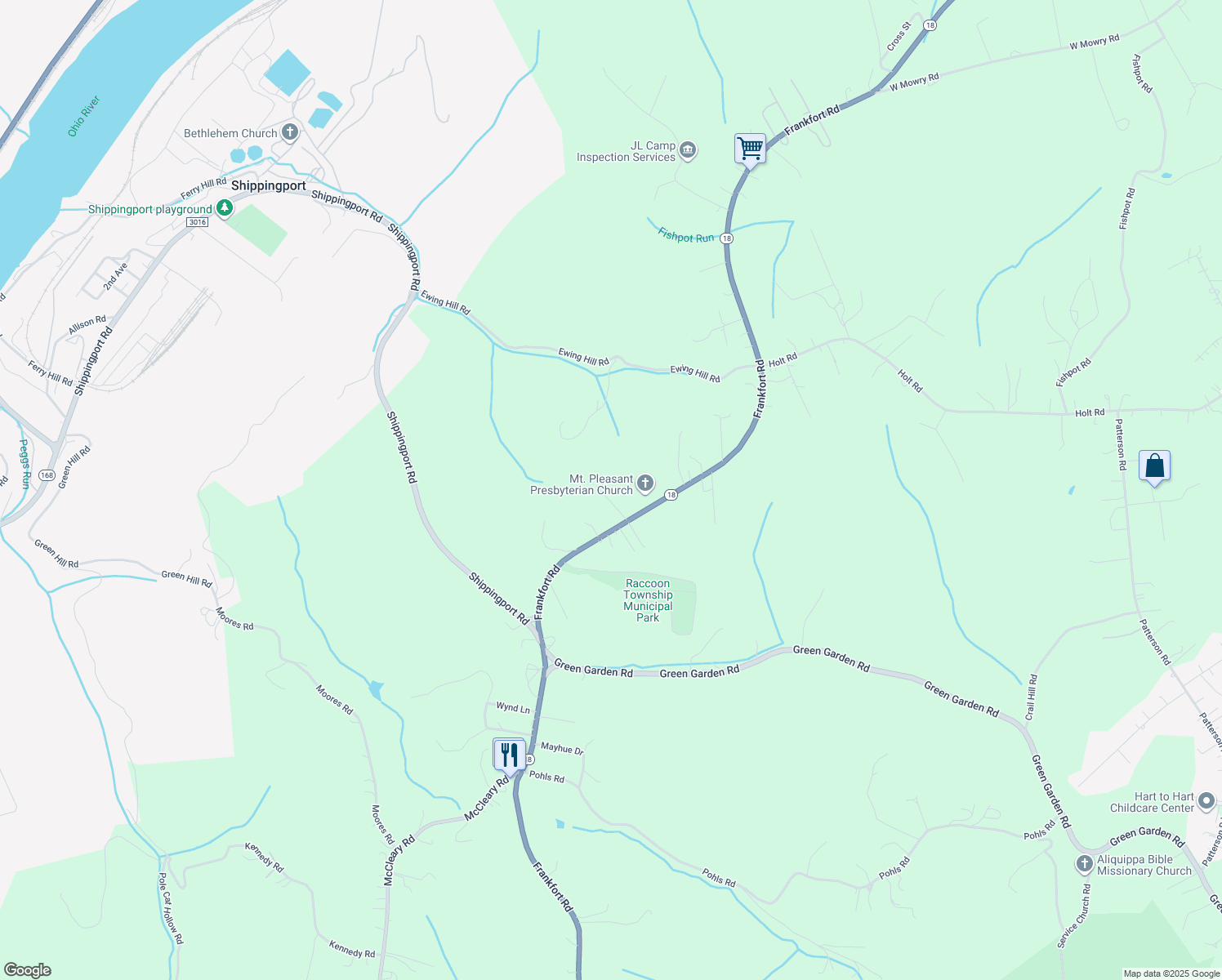 map of restaurants, bars, coffee shops, grocery stores, and more near 118 Matheny Ln in Aliquippa