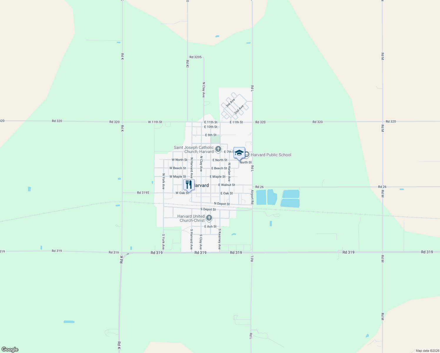 map of restaurants, bars, coffee shops, grocery stores, and more near 299 E Maple St in Harvard