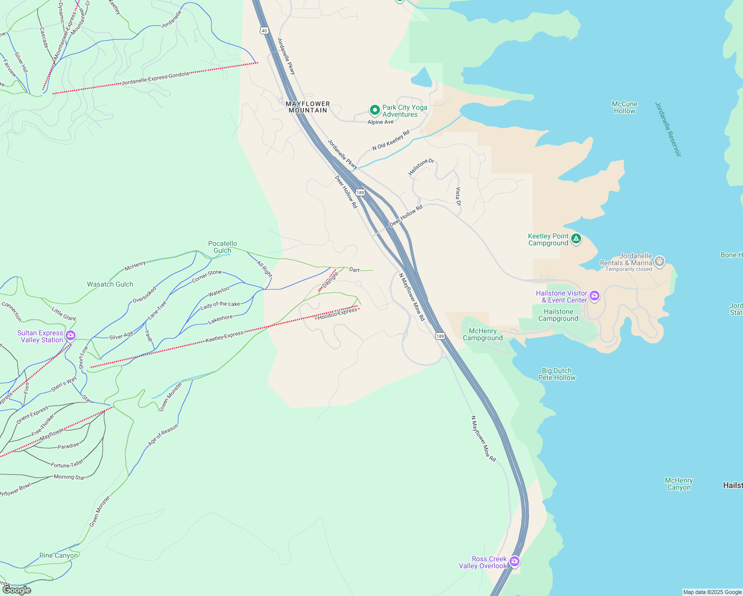 map of restaurants, bars, coffee shops, grocery stores, and more near 1693 Glencoe Mountain Way in Park City
