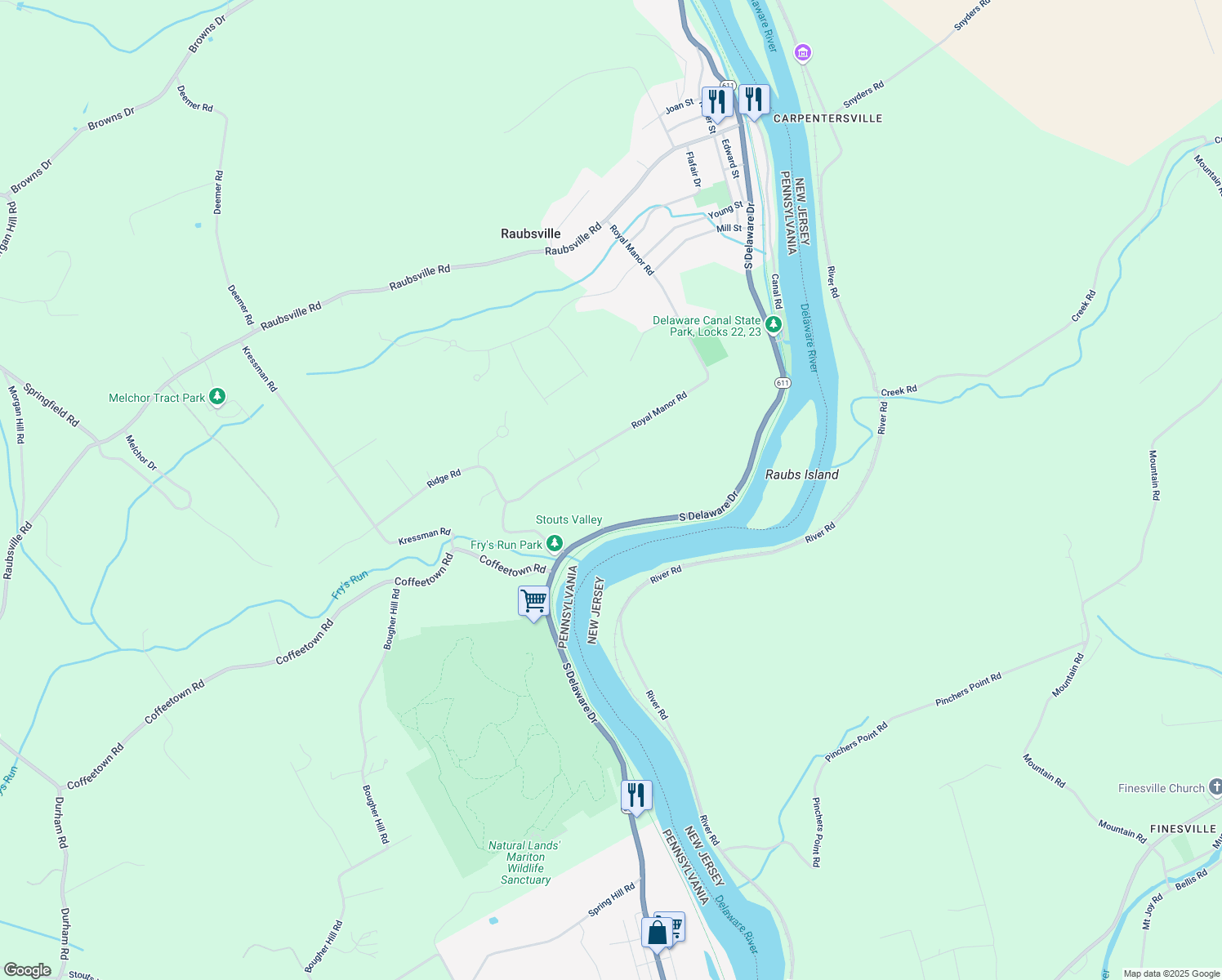 map of restaurants, bars, coffee shops, grocery stores, and more near 2720 S Delaware Dr in Easton
