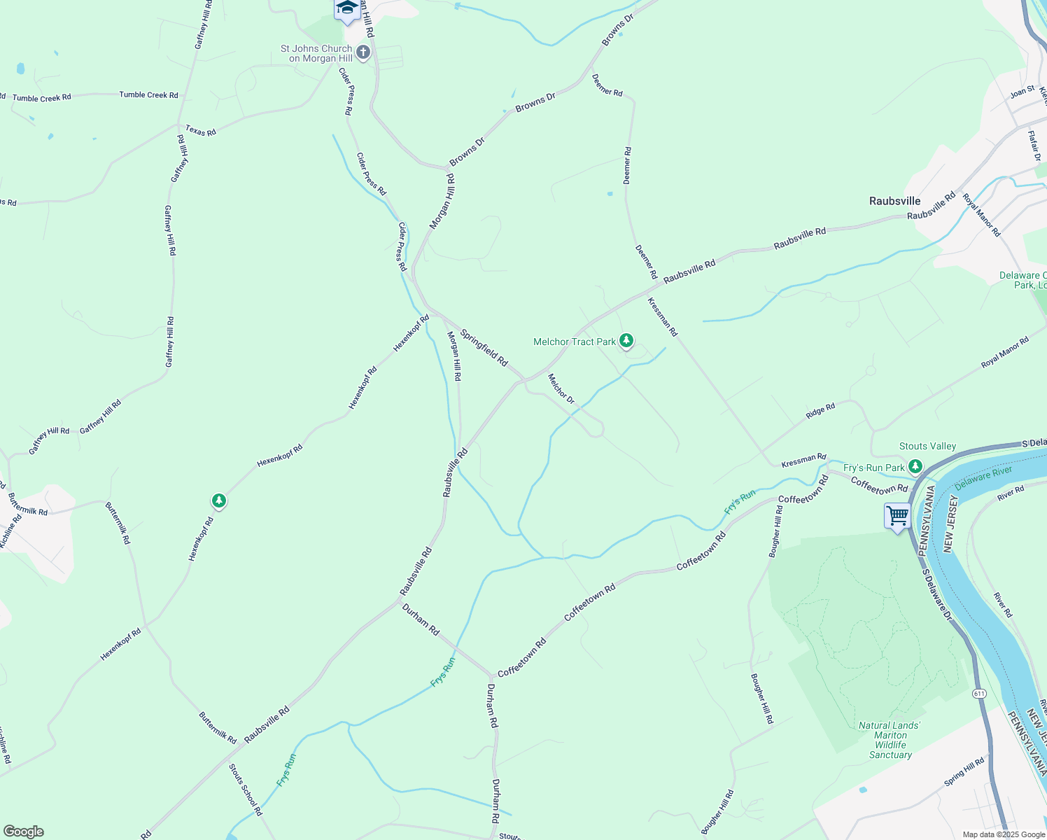 map of restaurants, bars, coffee shops, grocery stores, and more near 1235 Raubsville Rd in Easton