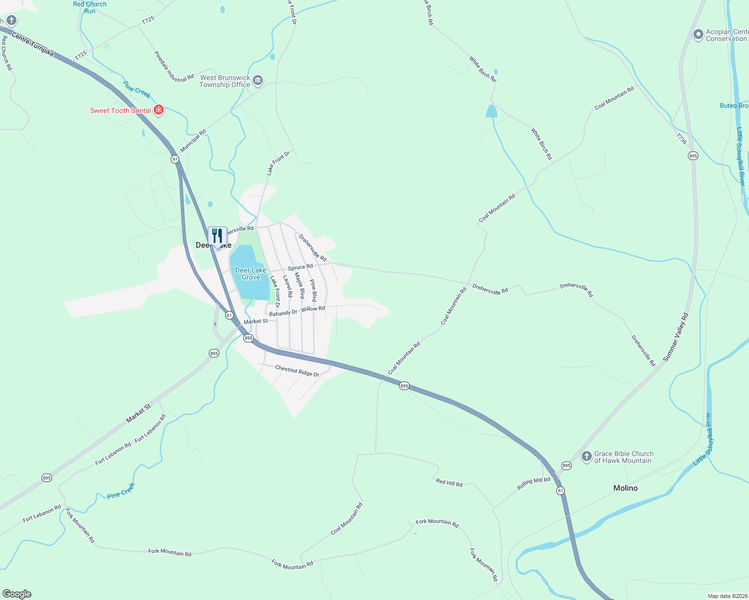 map of restaurants, bars, coffee shops, grocery stores, and more near 633 Willow Road in Orwigsburg