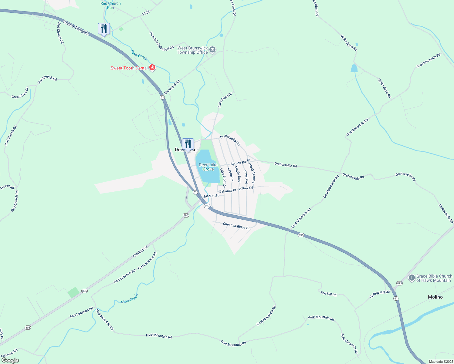 map of restaurants, bars, coffee shops, grocery stores, and more near 212 Lake Front Dr in Orwigsburg