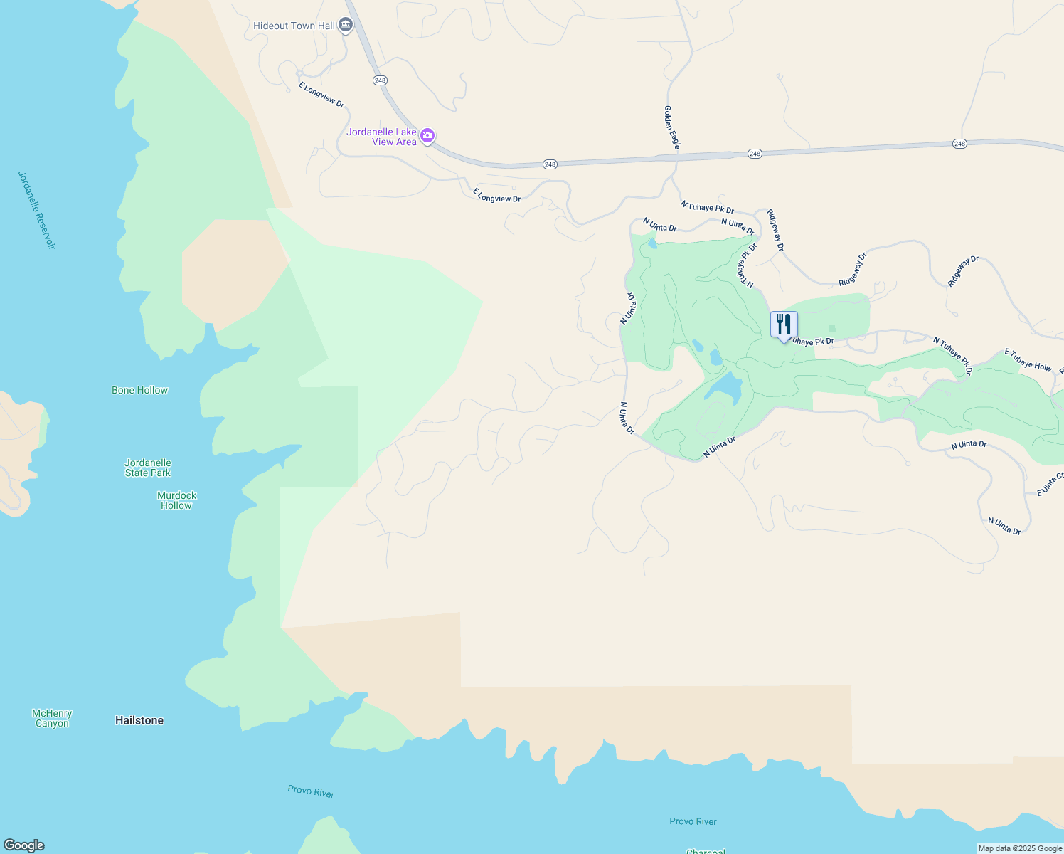 map of restaurants, bars, coffee shops, grocery stores, and more near Reservoir Drive in Wasatch County