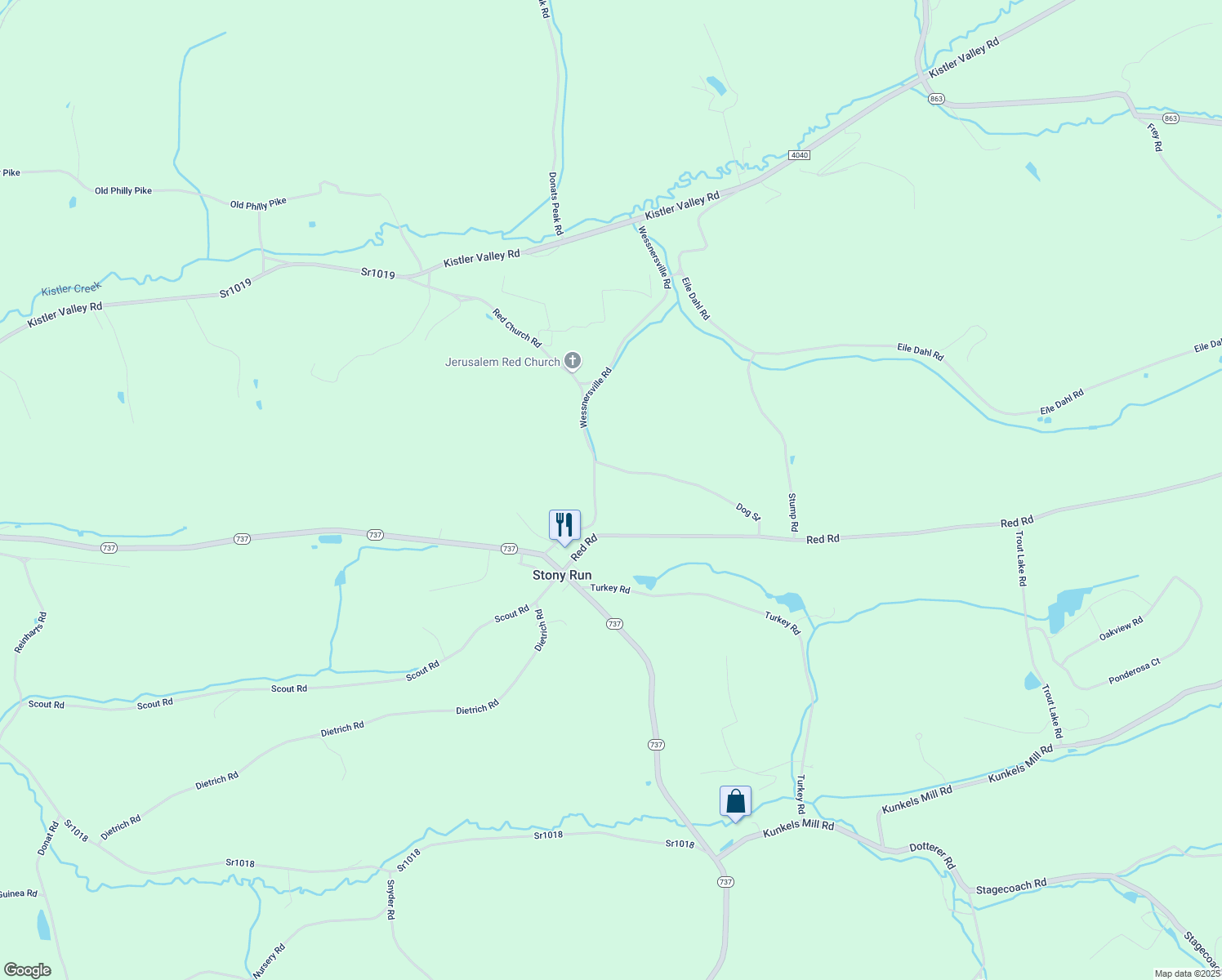 map of restaurants, bars, coffee shops, grocery stores, and more near 165 Wessnersville Road in Kempton