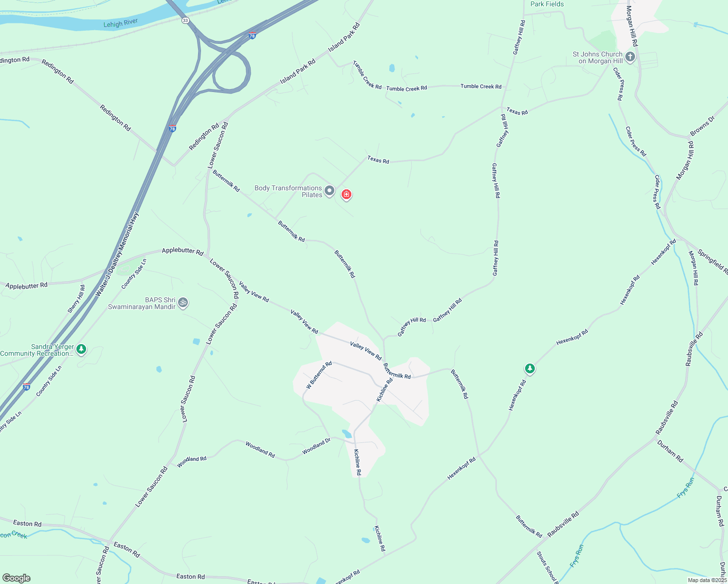map of restaurants, bars, coffee shops, grocery stores, and more near 620 Buttermilk Road in Hellertown