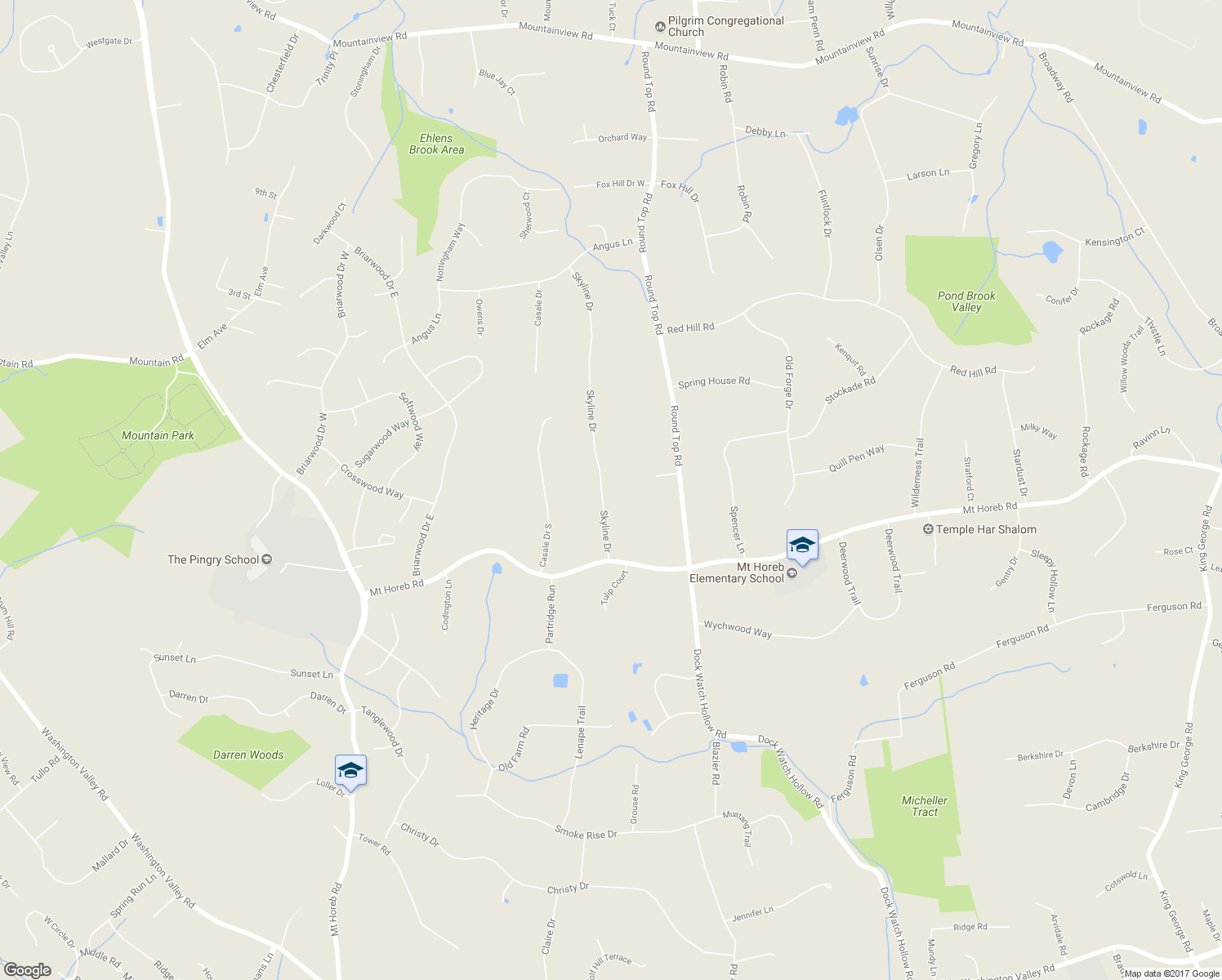 map of restaurants, bars, coffee shops, grocery stores, and more near 12 Skyline Drive in Warren