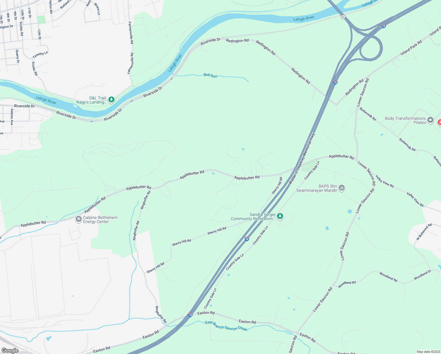 map of restaurants, bars, coffee shops, grocery stores, and more near 2490 Applebutter Road in Hellertown