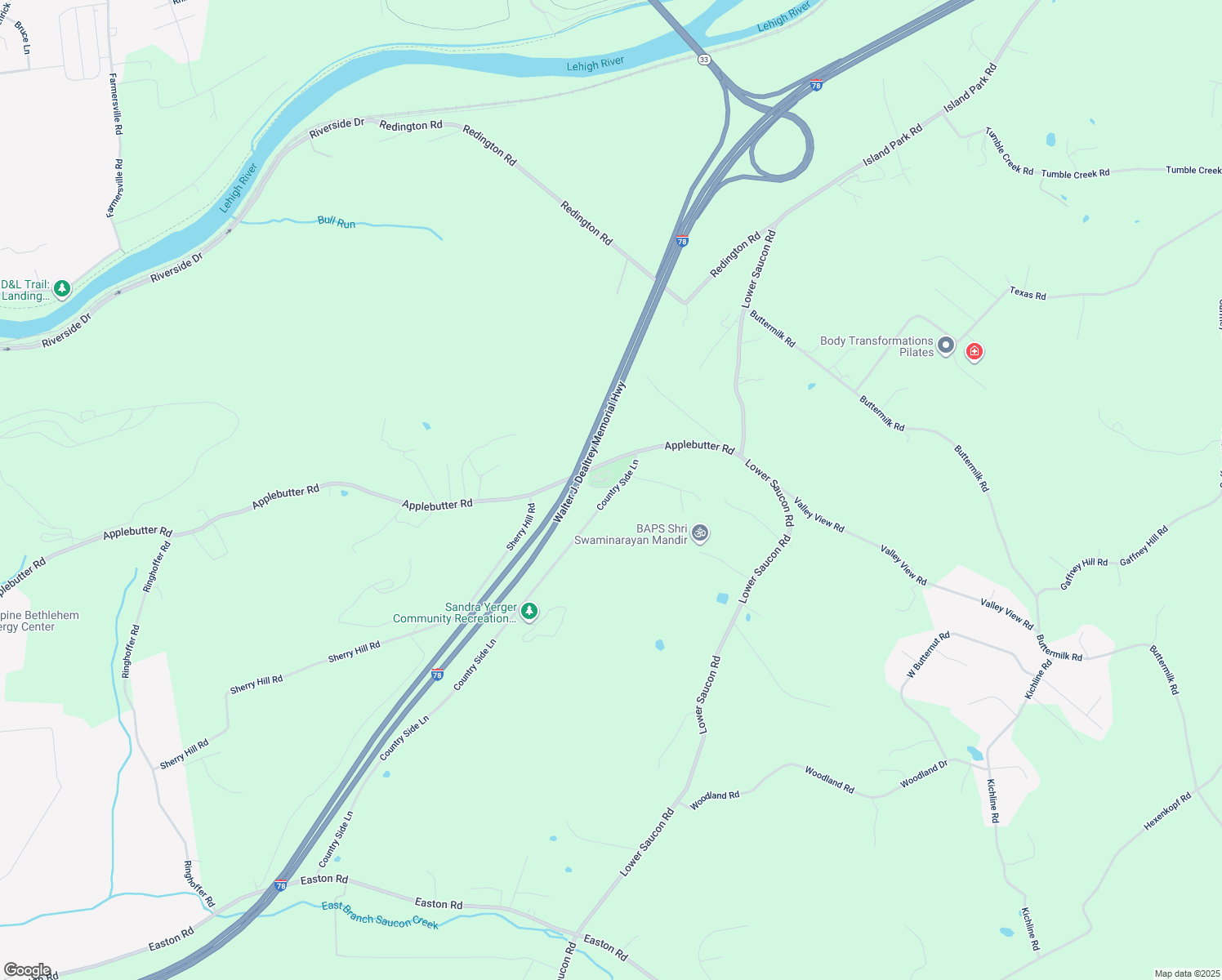 map of restaurants, bars, coffee shops, grocery stores, and more near 2636 Limpar Lane in Hellertown