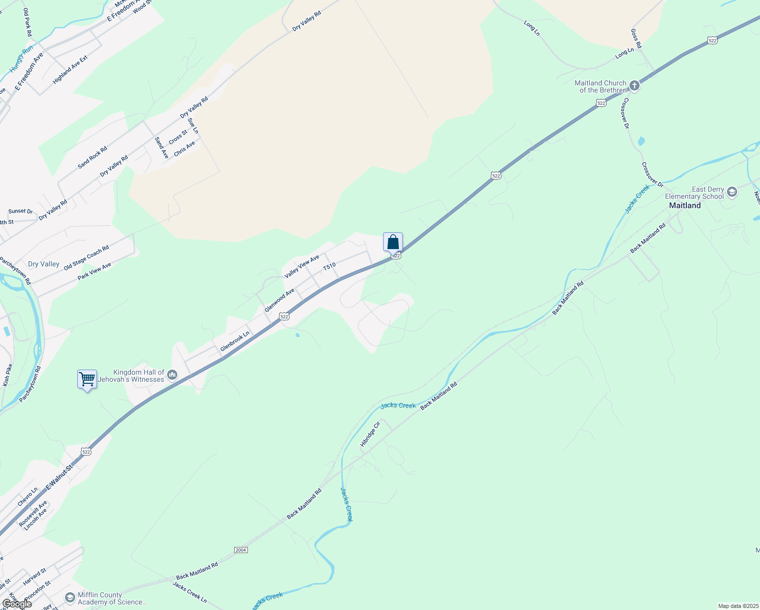 map of restaurants, bars, coffee shops, grocery stores, and more near 8 Sunshine Circle in Lewistown