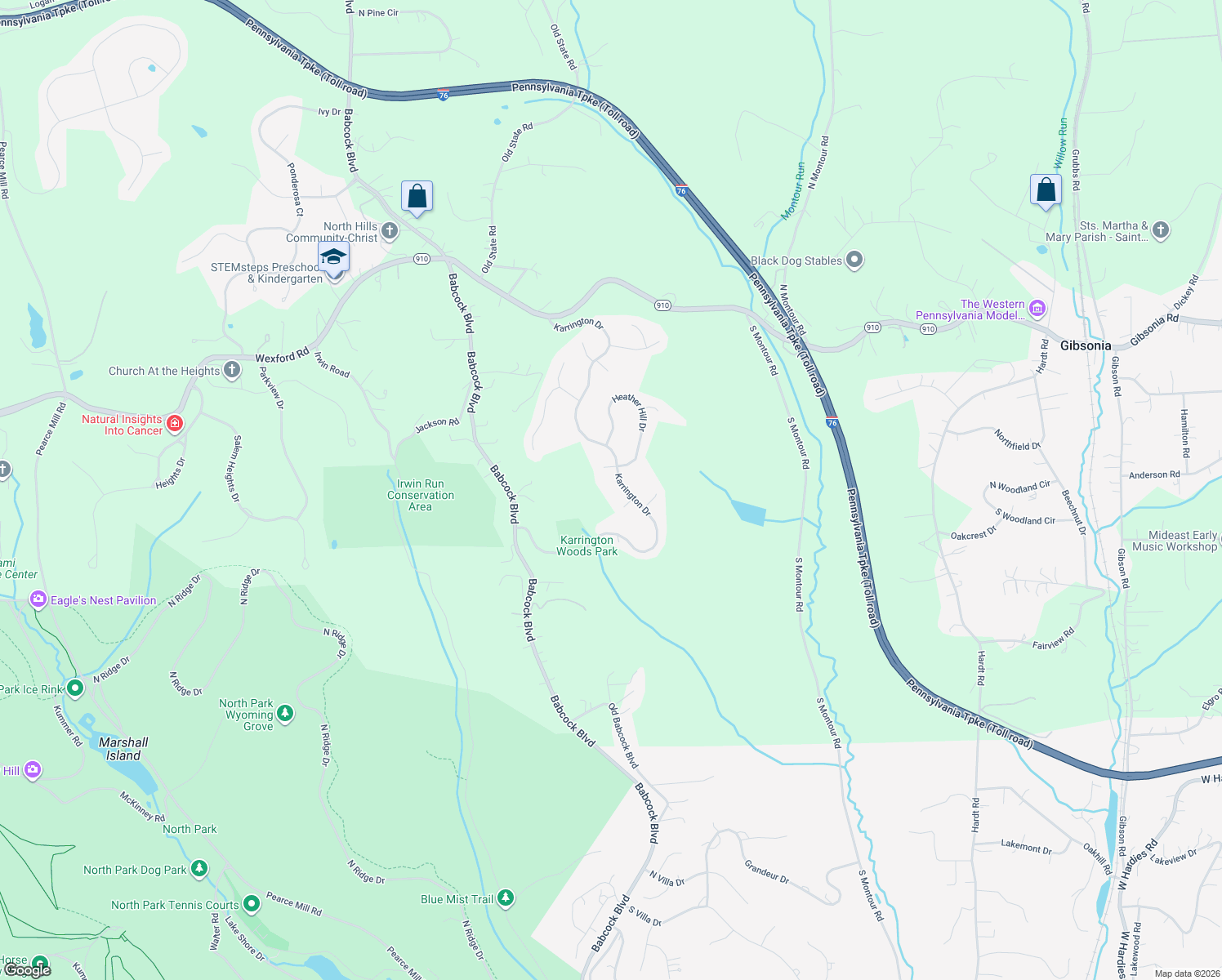 map of restaurants, bars, coffee shops, grocery stores, and more near 5138 Karrington Drive in Gibsonia