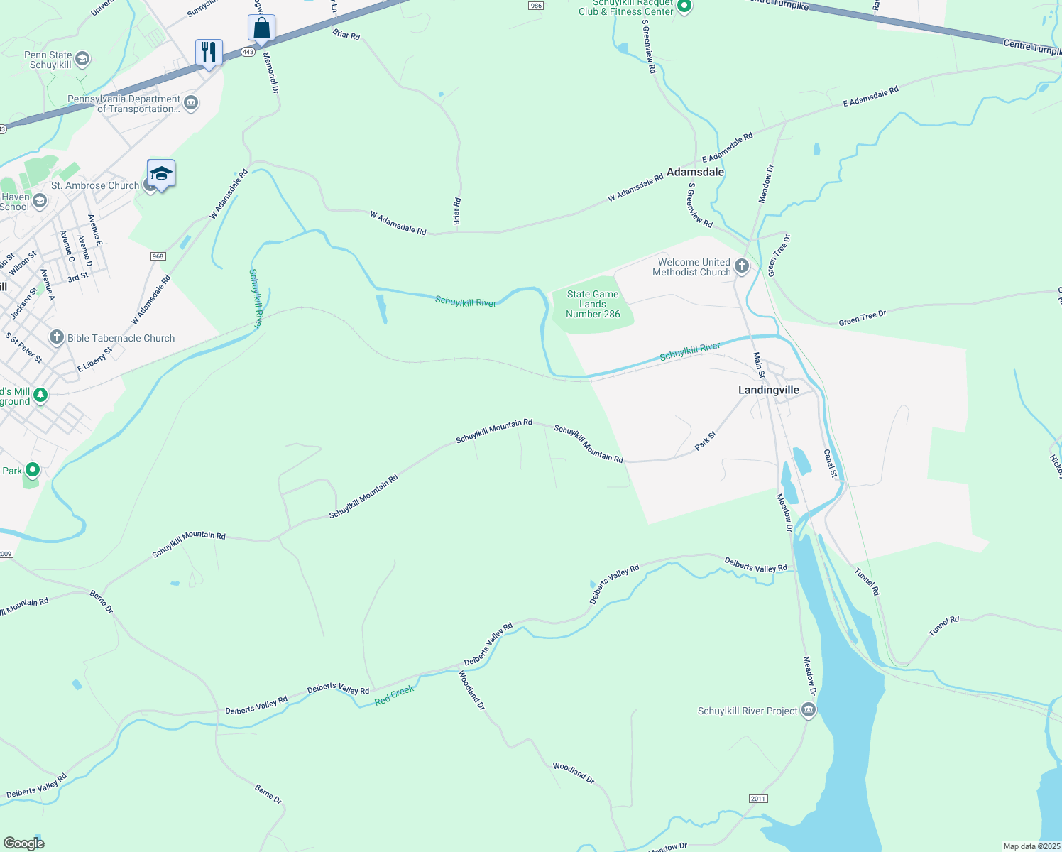 map of restaurants, bars, coffee shops, grocery stores, and more near 1485 Schuylkill Mountain Road in Schuylkill Haven