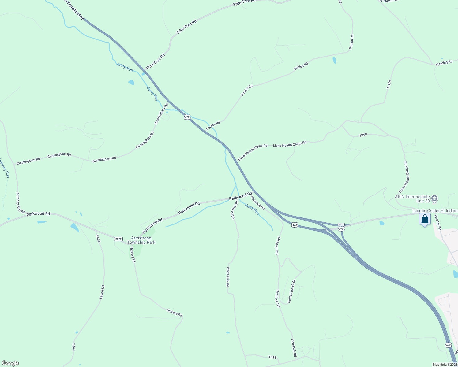 map of restaurants, bars, coffee shops, grocery stores, and more near 140 Parkwood Road in Indiana