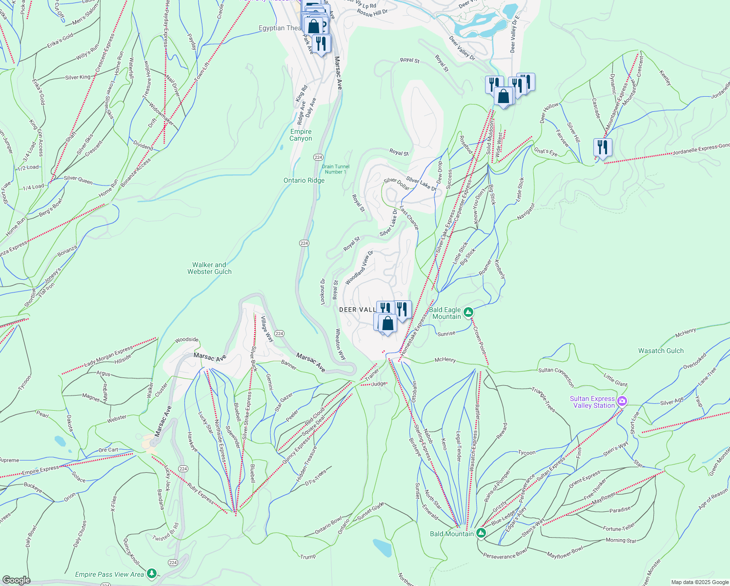 map of restaurants, bars, coffee shops, grocery stores, and more near 7826 Aster Lane in Kamas