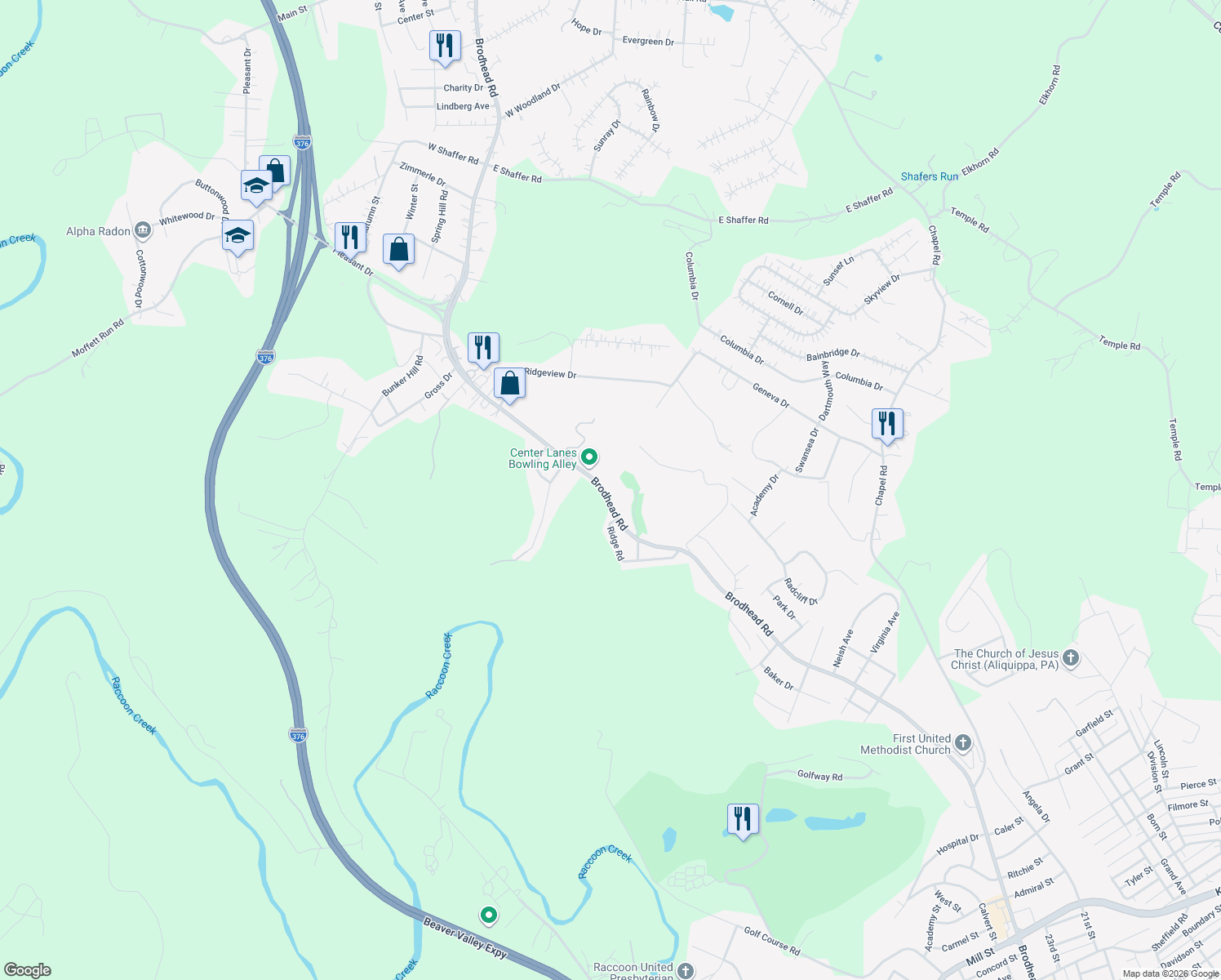 map of restaurants, bars, coffee shops, grocery stores, and more near 3064 Brodhead Rd in Aliquippa