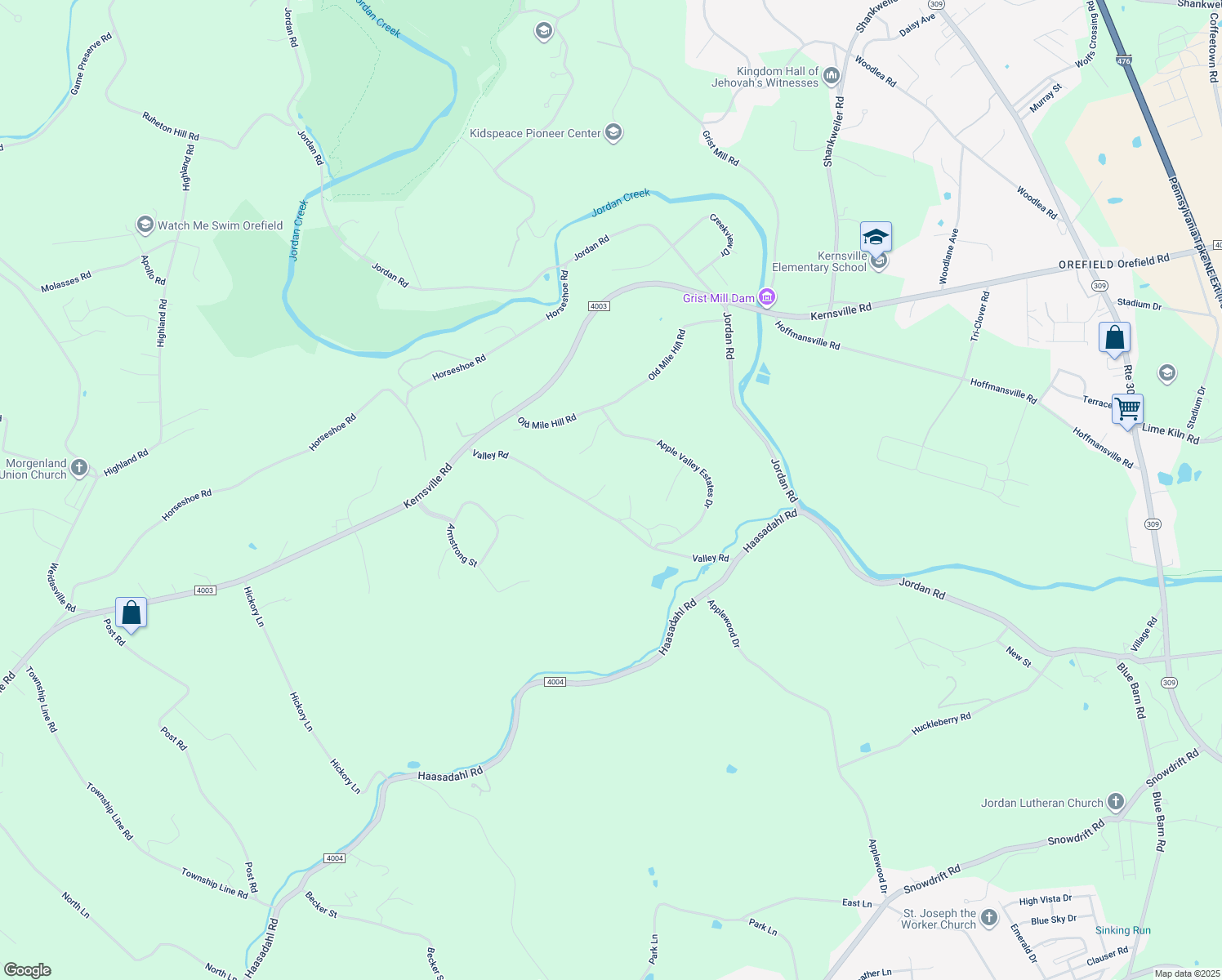 map of restaurants, bars, coffee shops, grocery stores, and more near 2721 Valley Road in Lehigh County
