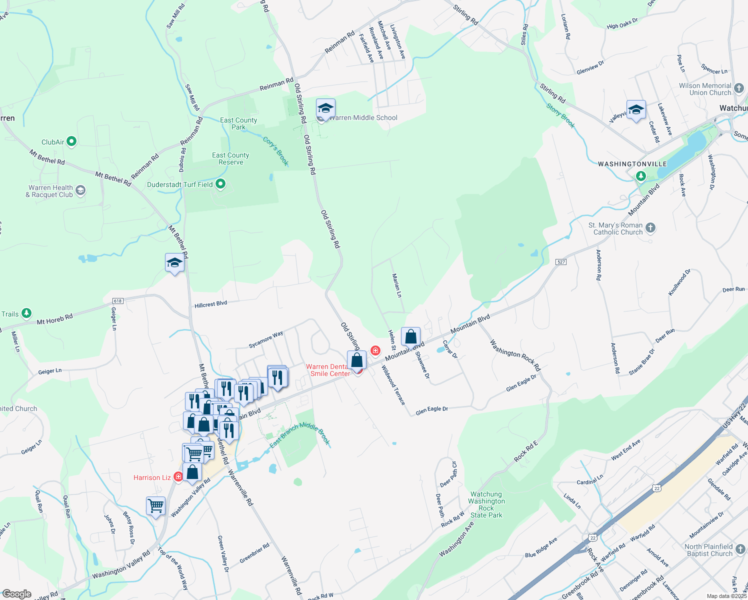 map of restaurants, bars, coffee shops, grocery stores, and more near 9 Helen Street in Warren