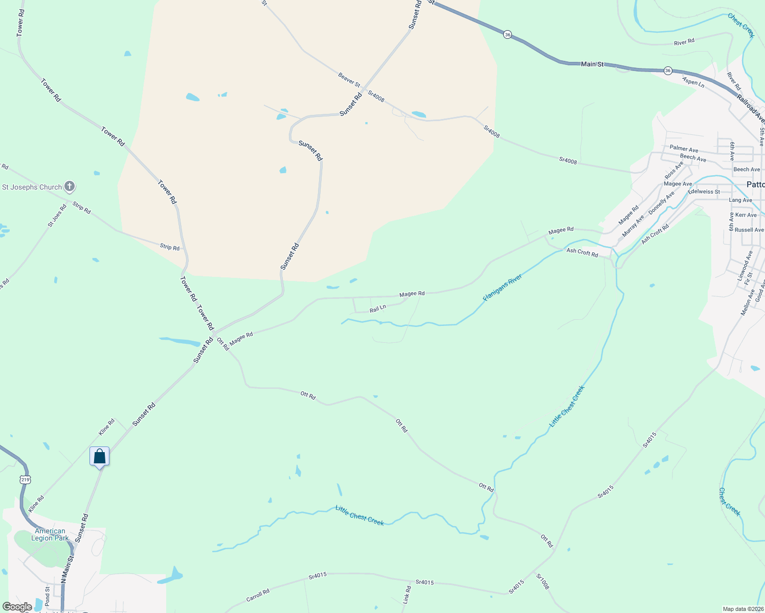 map of restaurants, bars, coffee shops, grocery stores, and more near Rail Lane in Patton