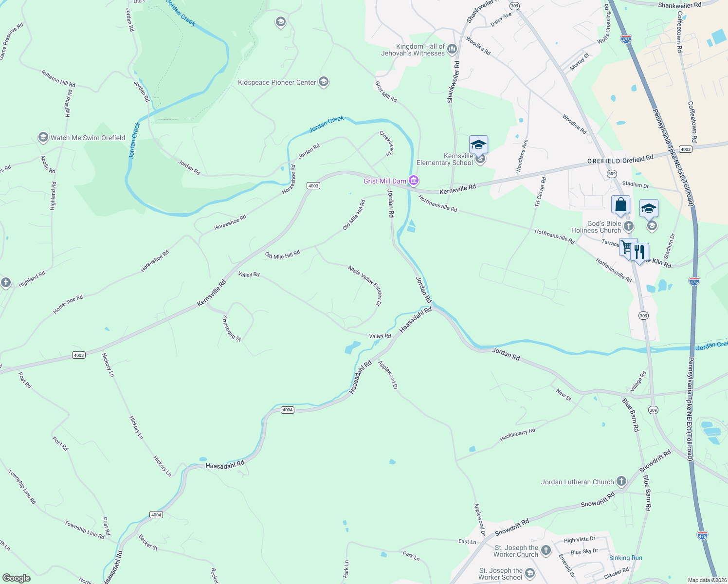map of restaurants, bars, coffee shops, grocery stores, and more near 2739 Apple Valley Circle in Lehigh County