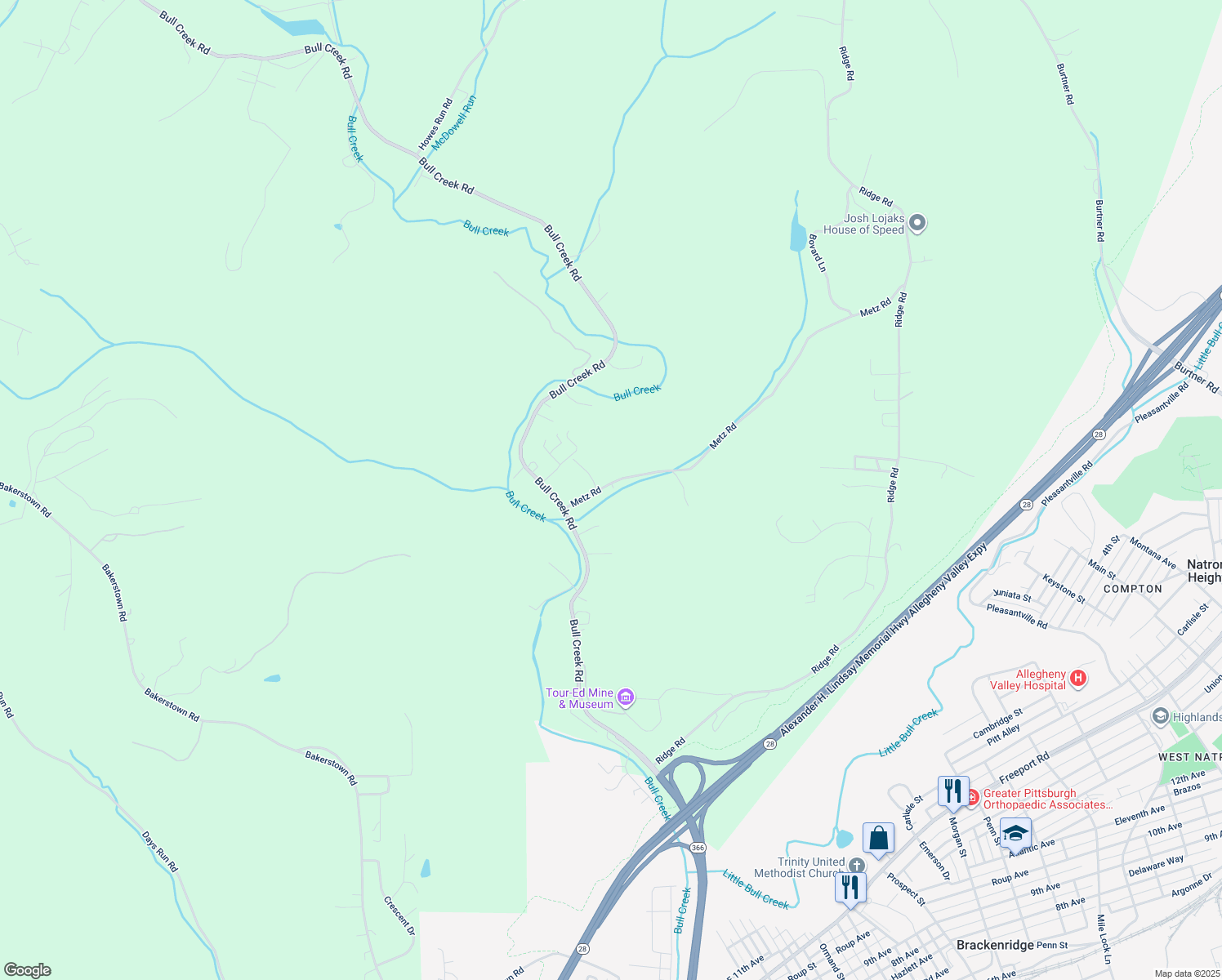 map of restaurants, bars, coffee shops, grocery stores, and more near 378 Metz Road in Tarentum