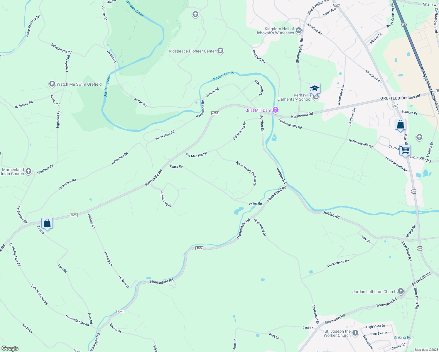 map of restaurants, bars, coffee shops, grocery stores, and more near 2721 Valley Road in Lehigh County