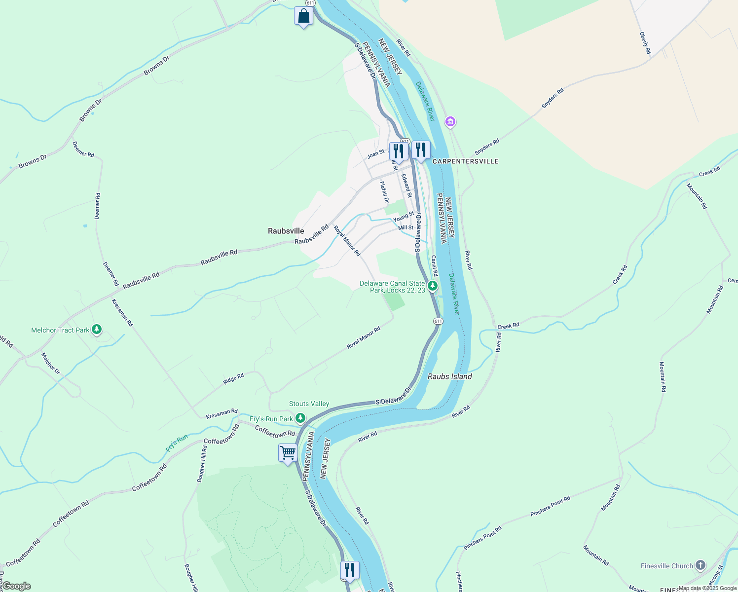 map of restaurants, bars, coffee shops, grocery stores, and more near 190 Royal Manor Rd in Easton