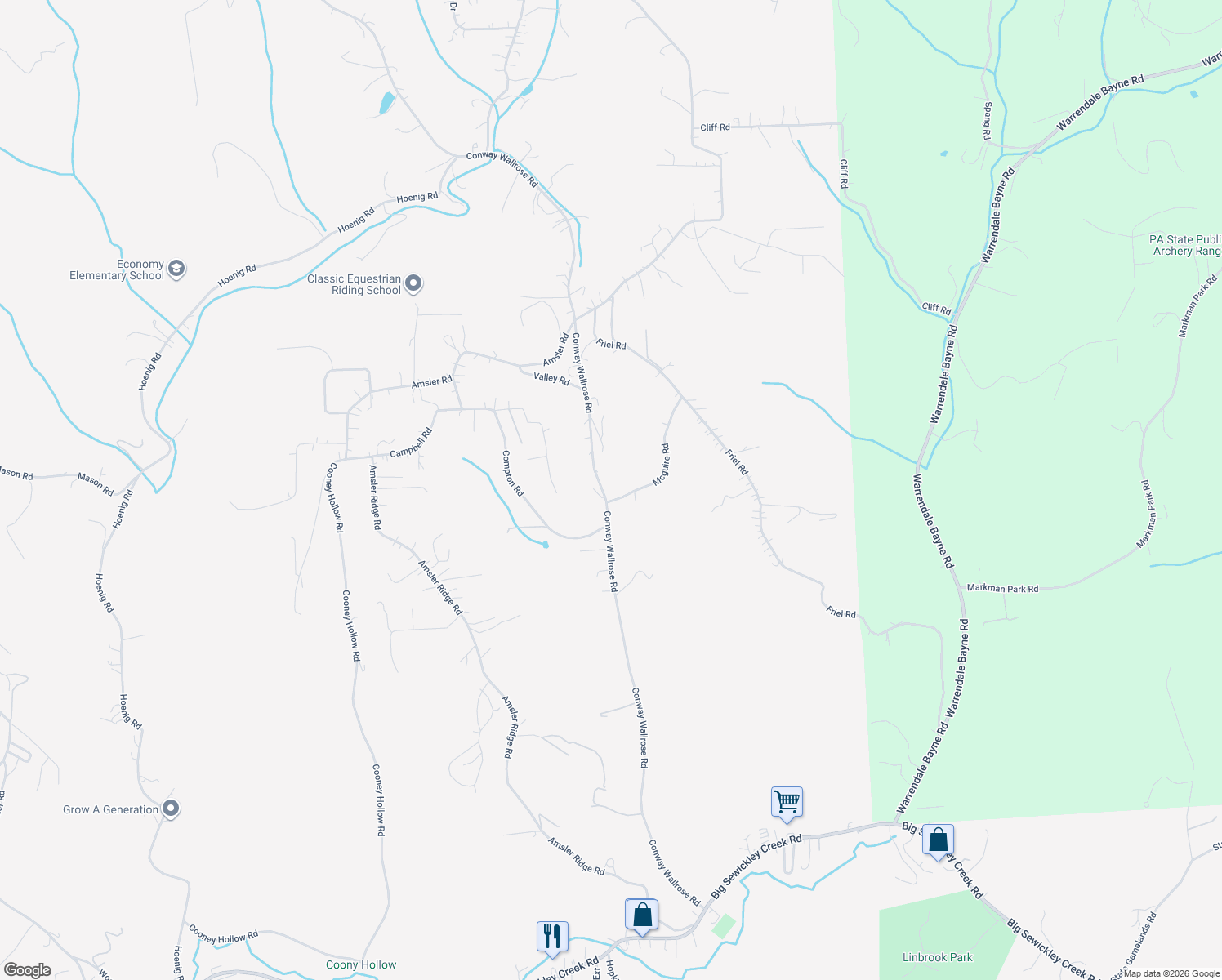 map of restaurants, bars, coffee shops, grocery stores, and more near 3460 Conway Wallrose Road in Sewickley