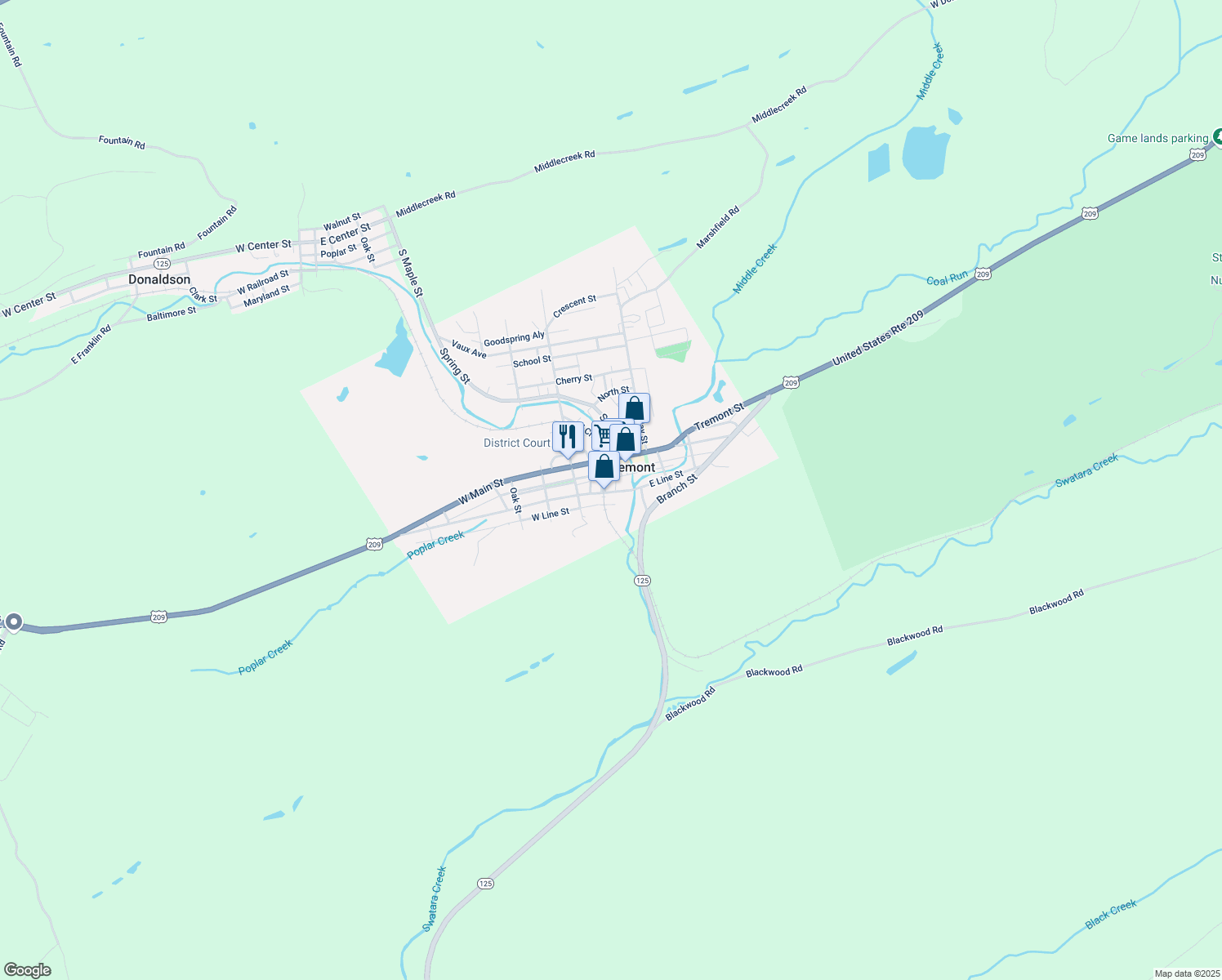 map of restaurants, bars, coffee shops, grocery stores, and more near 39 South Crescent Street in Tremont