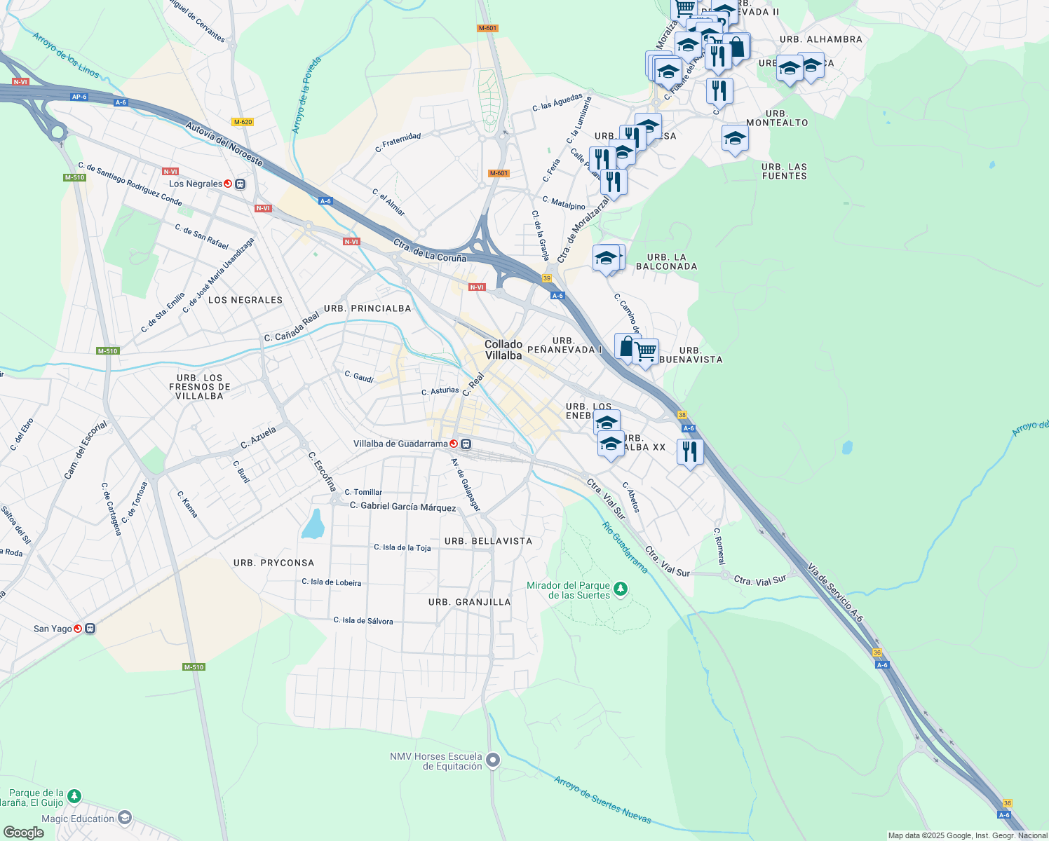 map of restaurants, bars, coffee shops, grocery stores, and more near 6 Calle Virgen del Pilar in Collado Villalba