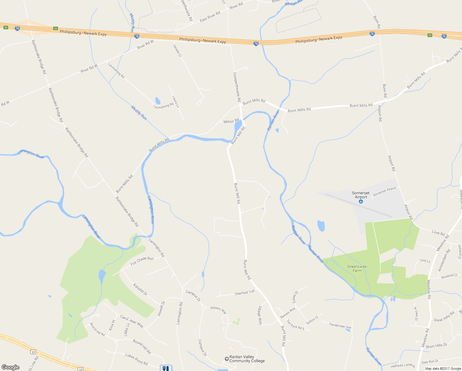 map of restaurants, bars, coffee shops, grocery stores, and more near 365 Burnt Mill Road in Branchburg