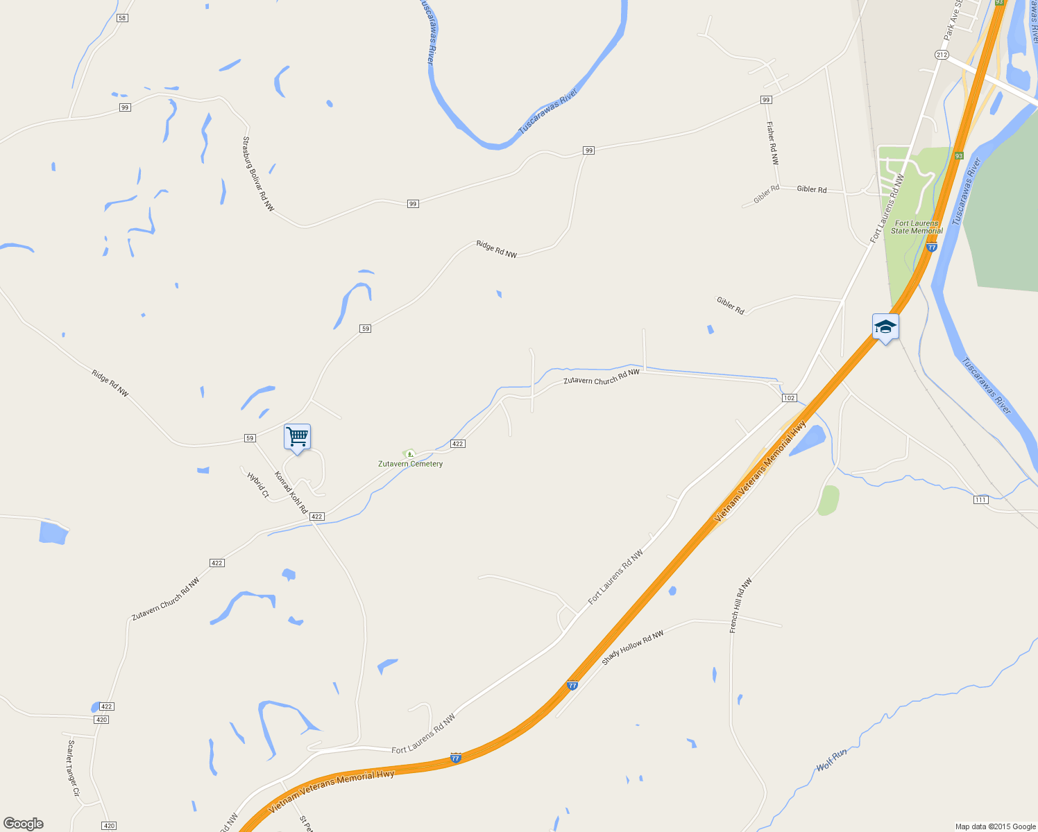 map of restaurants, bars, coffee shops, grocery stores, and more near 1327 Zutavern Church Road Northwest in Bolivar