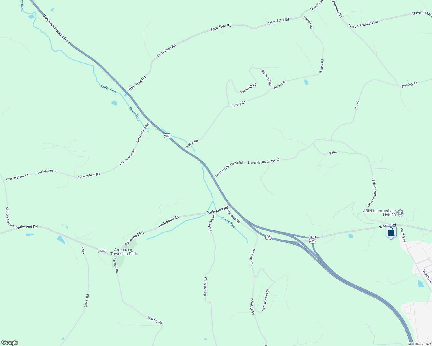 map of restaurants, bars, coffee shops, grocery stores, and more near 5540 Route 422 Highway West in Indiana