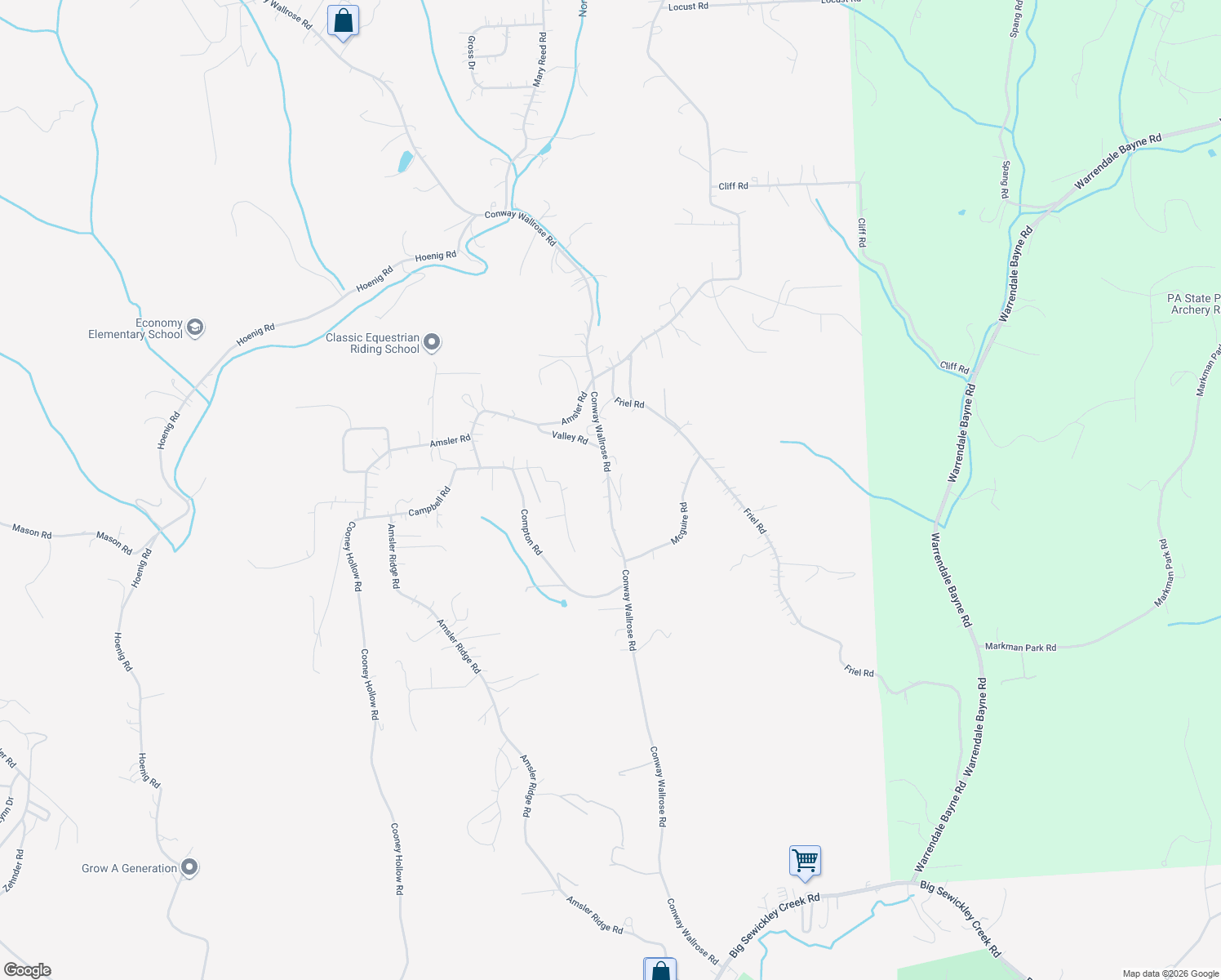 map of restaurants, bars, coffee shops, grocery stores, and more near 3403 Conway Wallrose Road in Sewickley
