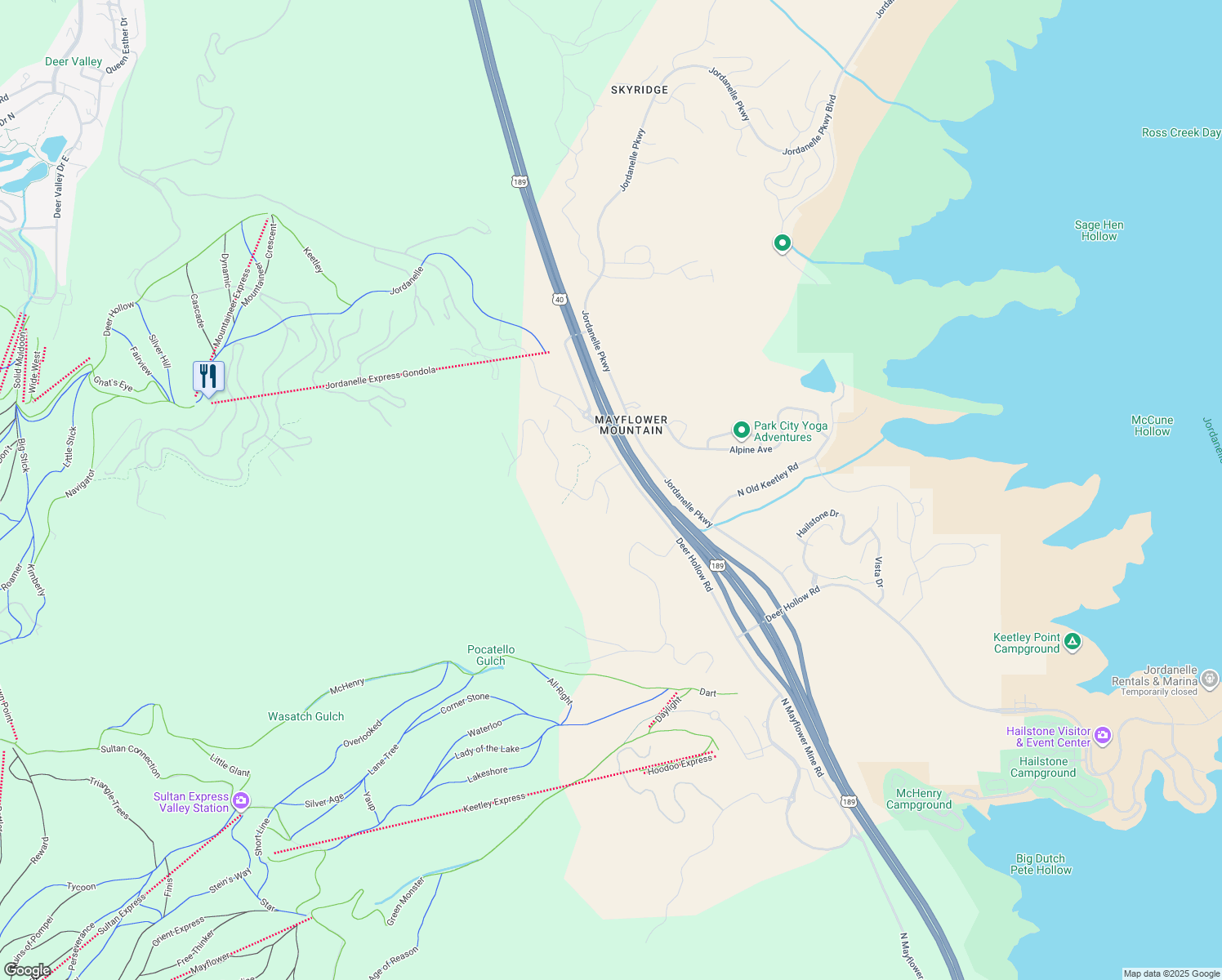 map of restaurants, bars, coffee shops, grocery stores, and more near 10114 North Drommen Court in Park City