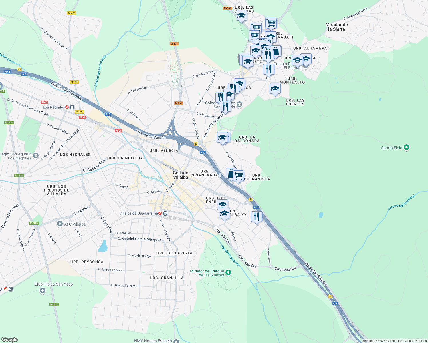 map of restaurants, bars, coffee shops, grocery stores, and more near 29 Calle Gabriel García Márquez in Collado Villalba